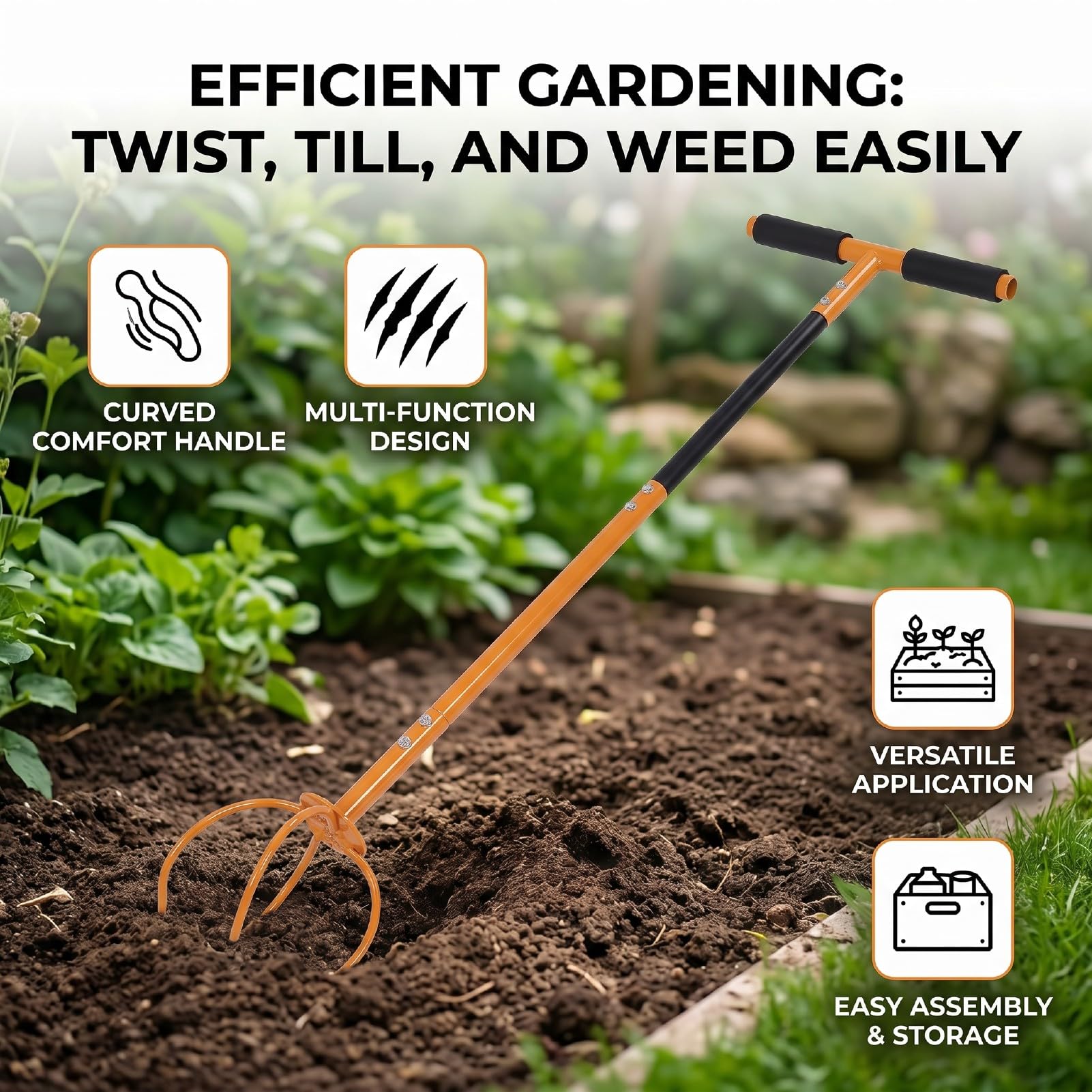 Tiller Di Torsione Manuale, Coltivatore a Mano Portatile Dell'artiglio Da Giardino Con Grande Artiglio Rimovibile in Acciaio Aeratore per Prato a Manico Lungo per I Letti