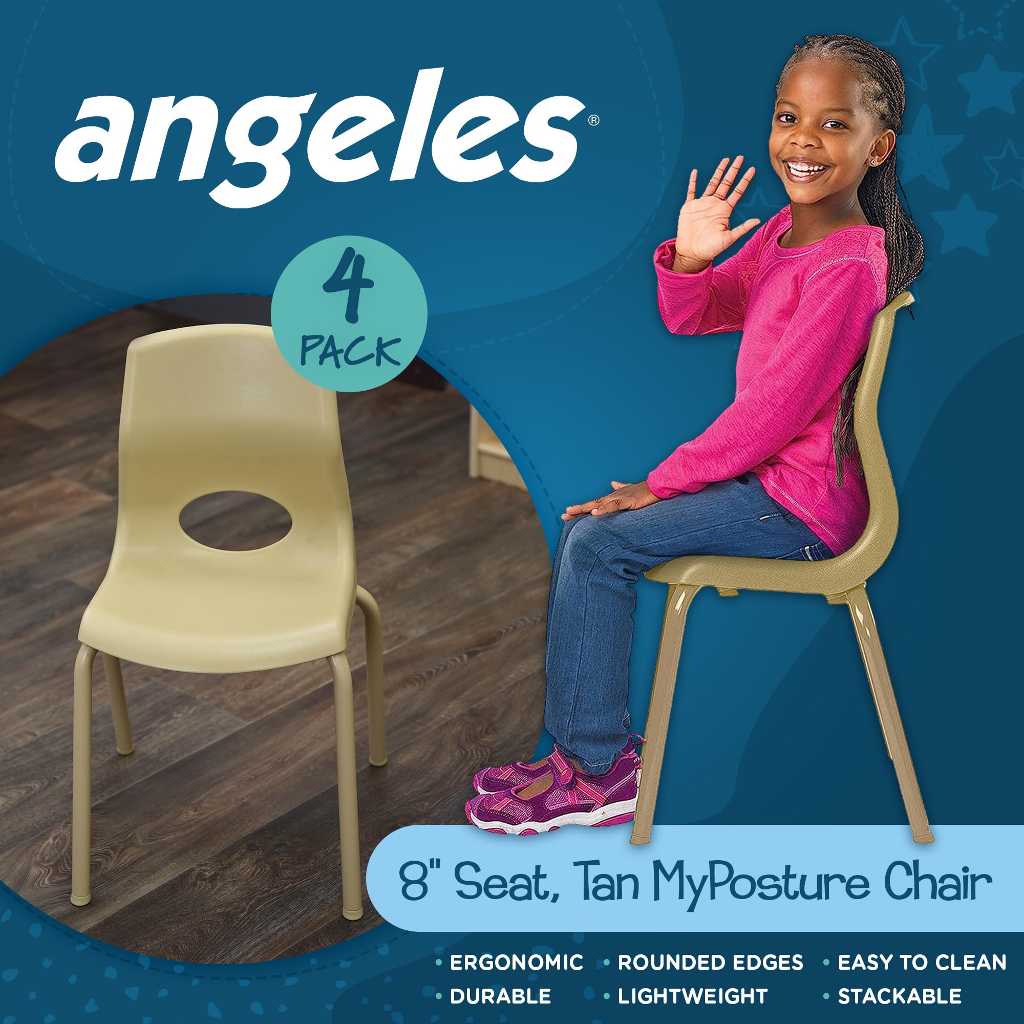 Children’s Factory, Natural Tan, 4 Pack MyPosture Children's Chair, 8