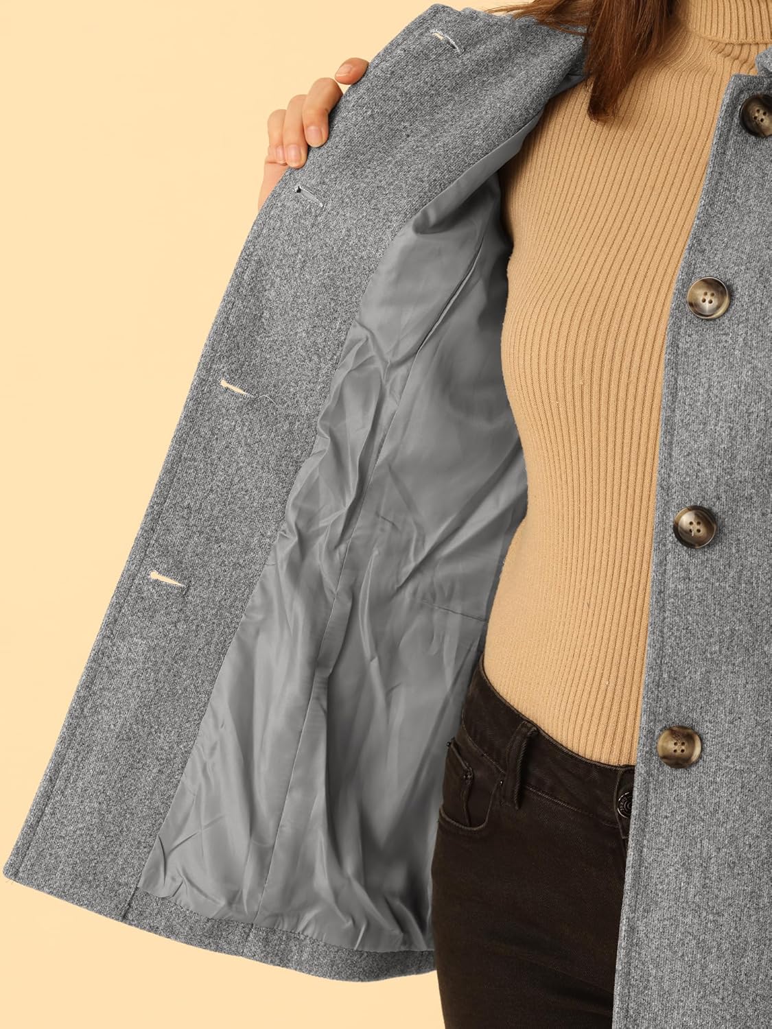 Close-up View of Allegra K Women's Winter Overcoat Interior