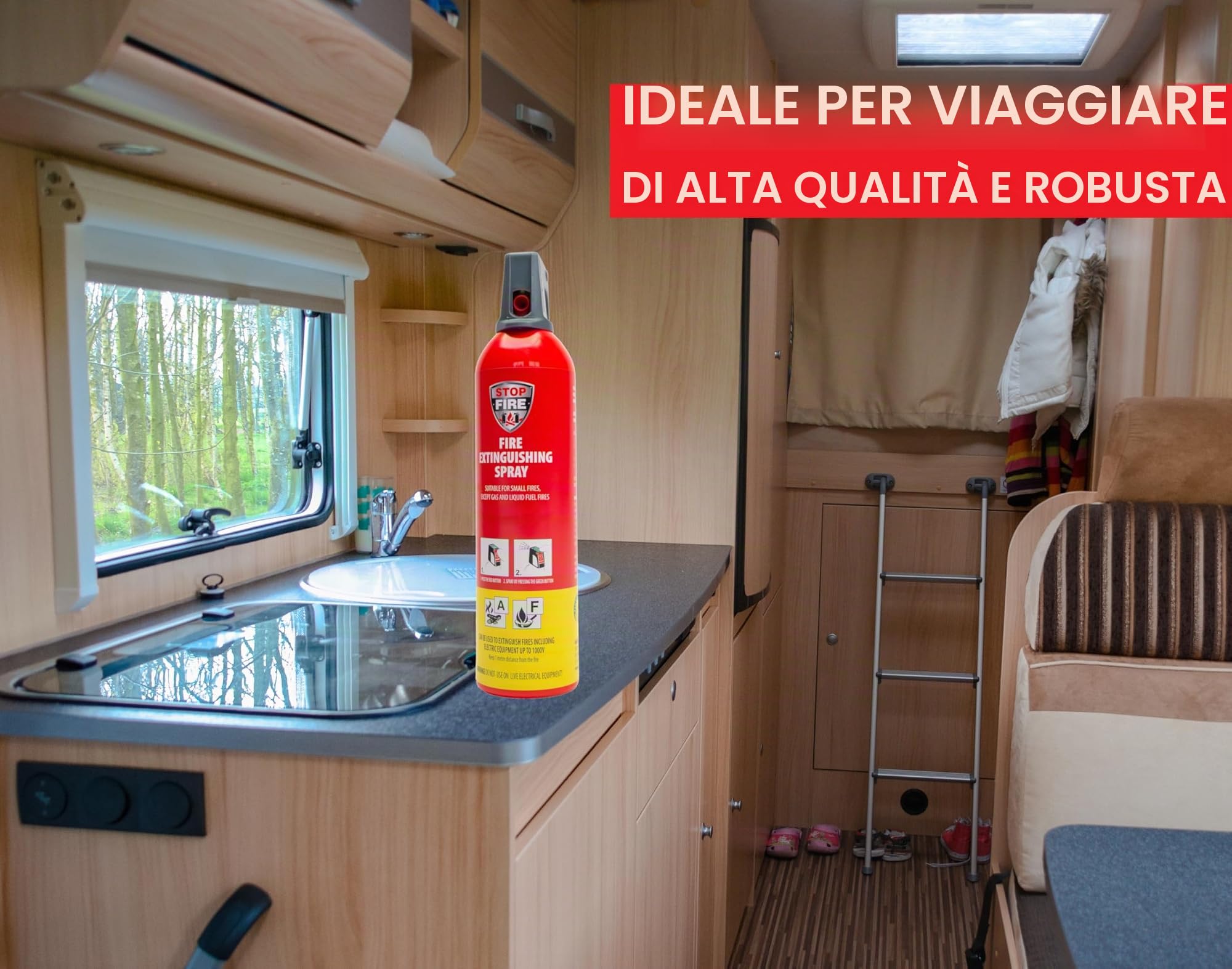 IWH - Estintore Spray 750 ml | Estintore Compatto ABF Ideale per Campeggio, Auto, Casa e Tempo Libero | Piccolo Spray Estinguente Ideale per Viaggi | Contenuto: 750 ml; Altezza: 315 mm