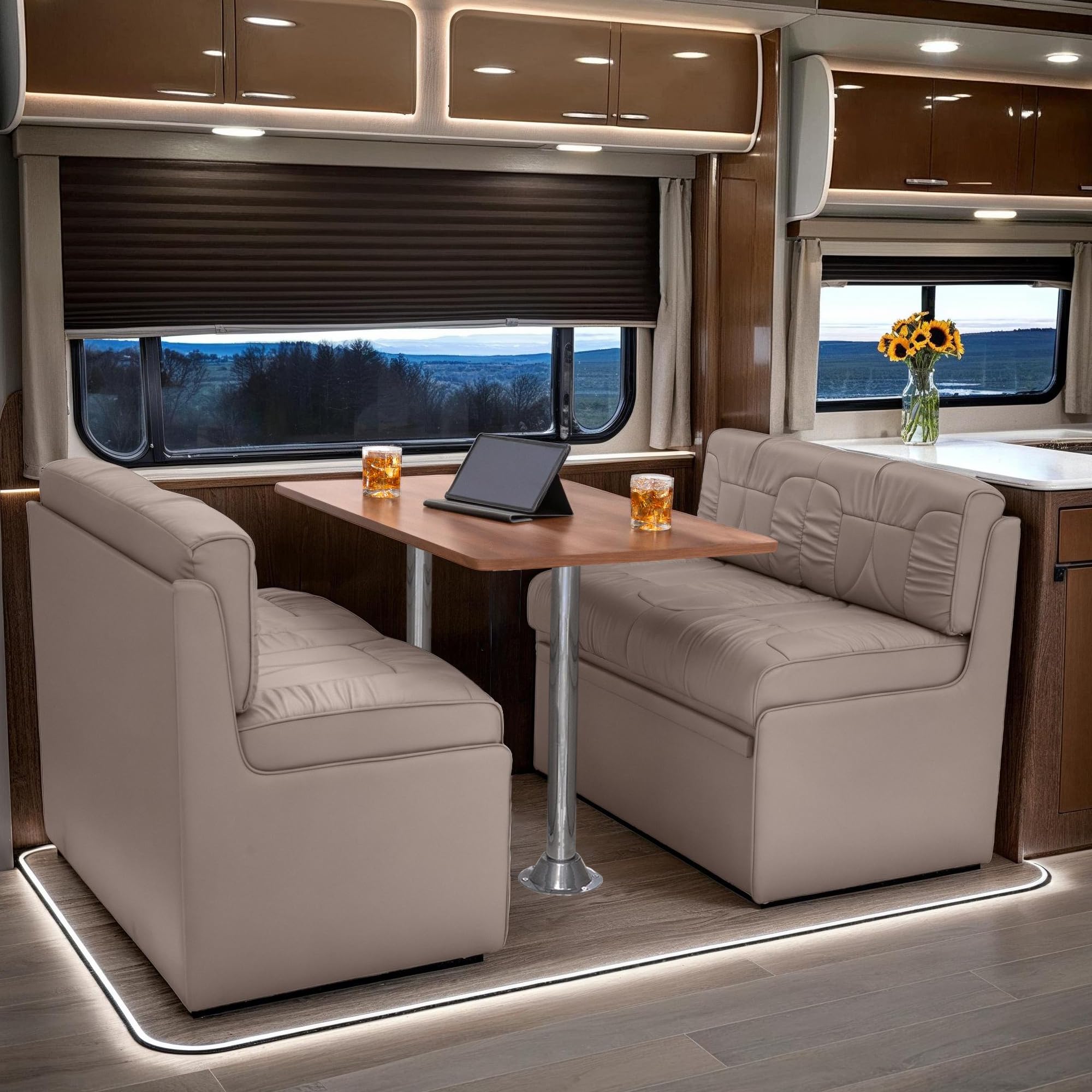 Qualitex De Leon RV Dinette, Bed with Storage, w/Oak Table, Ultimate Leather, Light Antelope