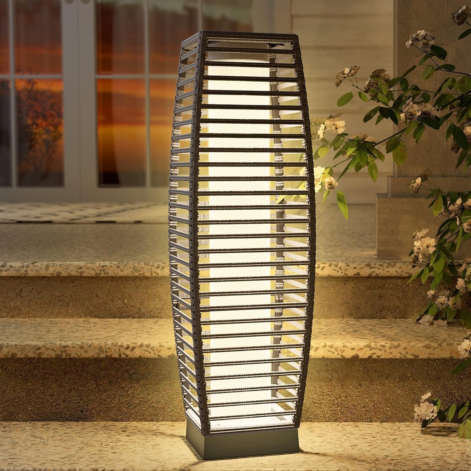 Grand patio Outdoor Floor Lamp SolarPowered Wicker Light Backyard