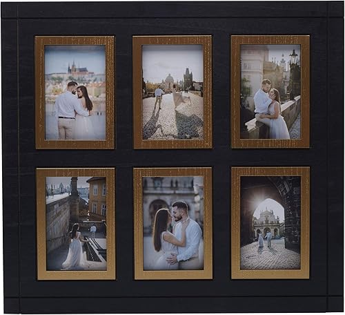 Miniatura 1 de MELANNCO Marco de collage contemporáneo de 6 aperturas, 19.7 x 18.9in, marrón oscuro