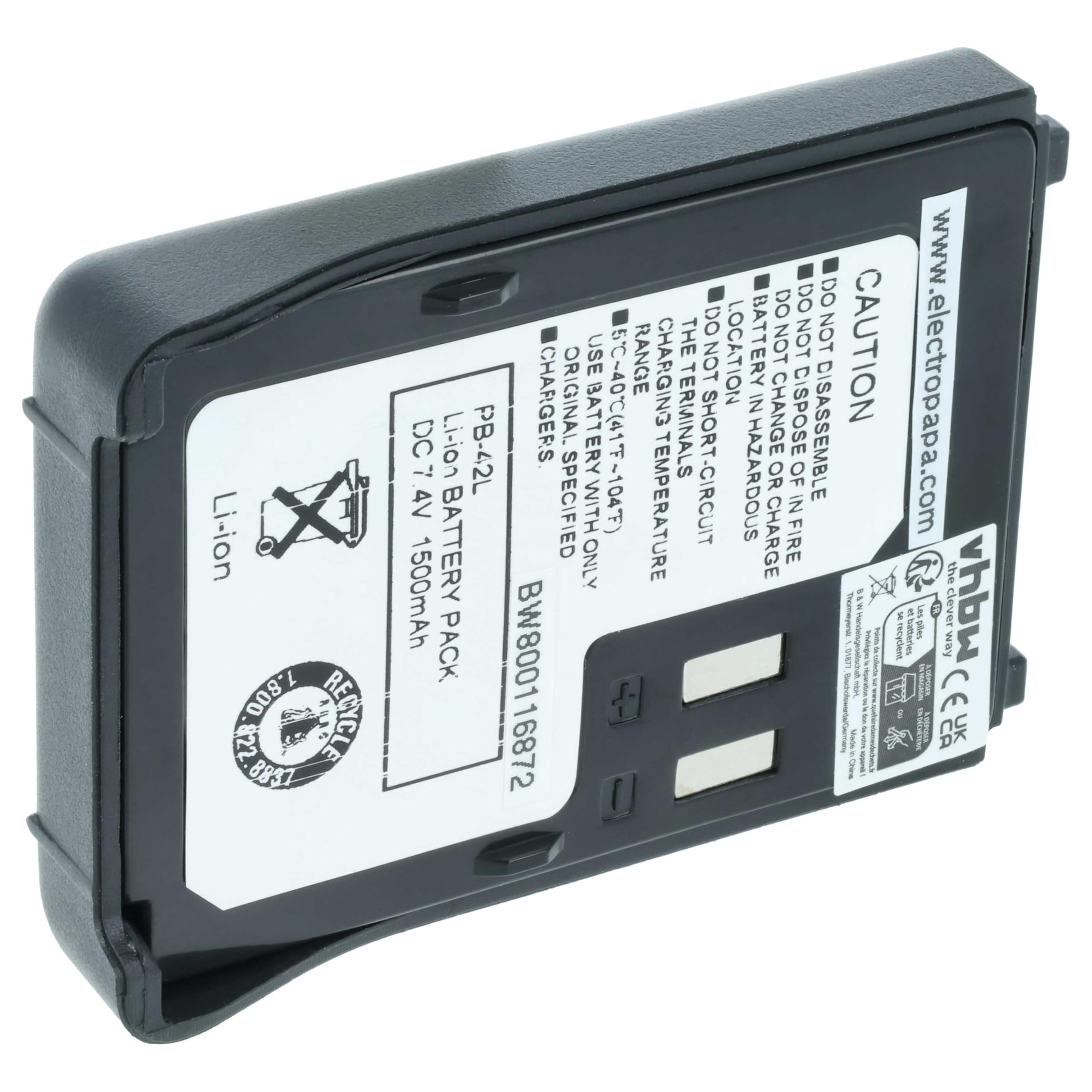 vhbw batteria compatibile con Kenwood TH-F6, TH-F6A, TH-F6E, TH-F7, TH-F7A, TH-F7E, TH-FTE radio (1500mAh, 7,4V, Li-Ion)