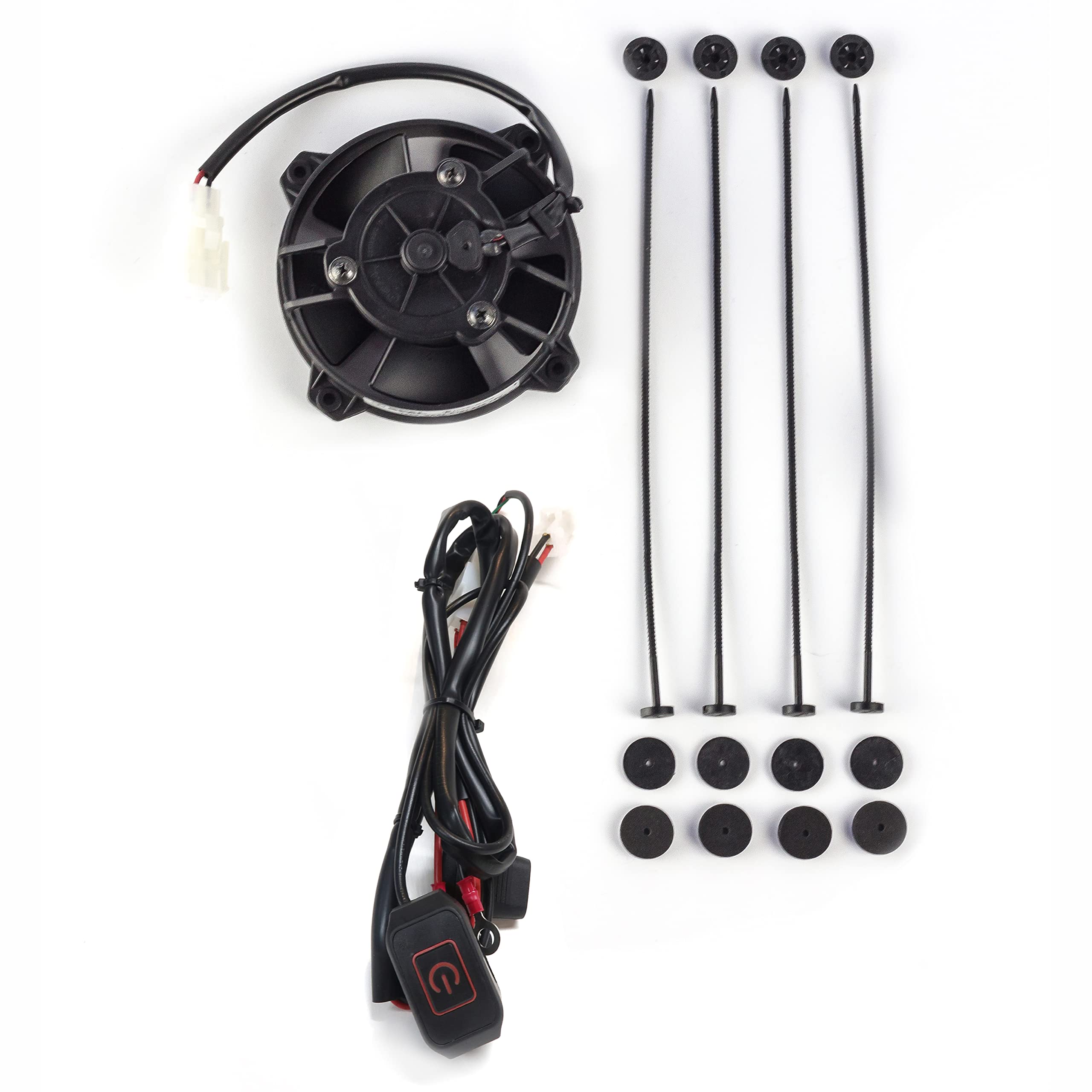 EXED® Parts - Ventilador de refrigeración y kit de montaje para radiador SPAL original - Sistema de montaje universal Revotec e interruptor LED impermeable de encendido/apagado - para todas las motos