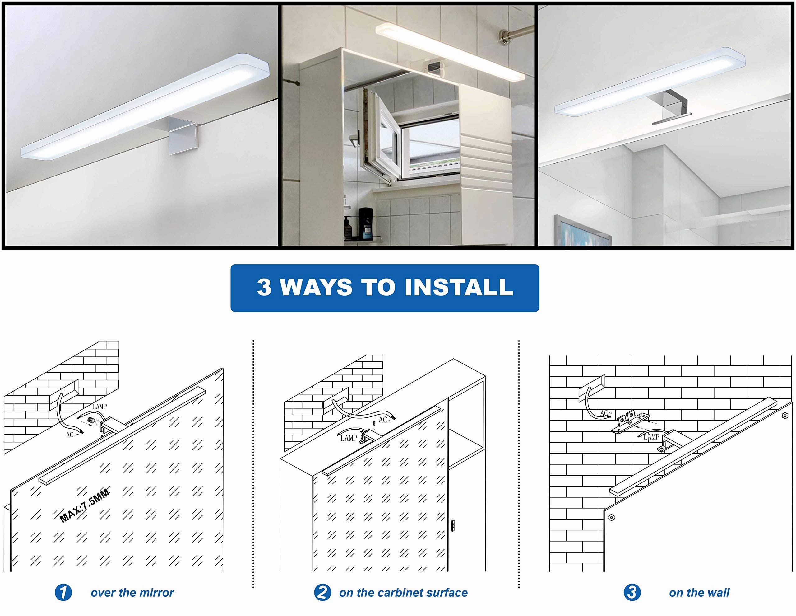 Led Spiegelleuchte 30cm 8w 880lm Badezimmer Schrankleucht Schrank-Beleuchtung Klemmleuchte Schminklicht 3000K…