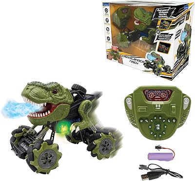 LEXIBOOK, Crosslander® Tirex, Coche Dinosaurio teledirigido, hasta 12km/h, derrapes, Acrobacias locas, Efectos de Humo y Sonido, Coche Todoterreno, Recargable, niño, RC57