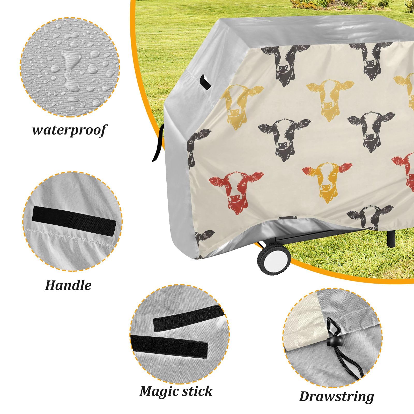 Copertura per barbecue impermeabile e resistente, color crema a forma di testa di mucca, per esterni