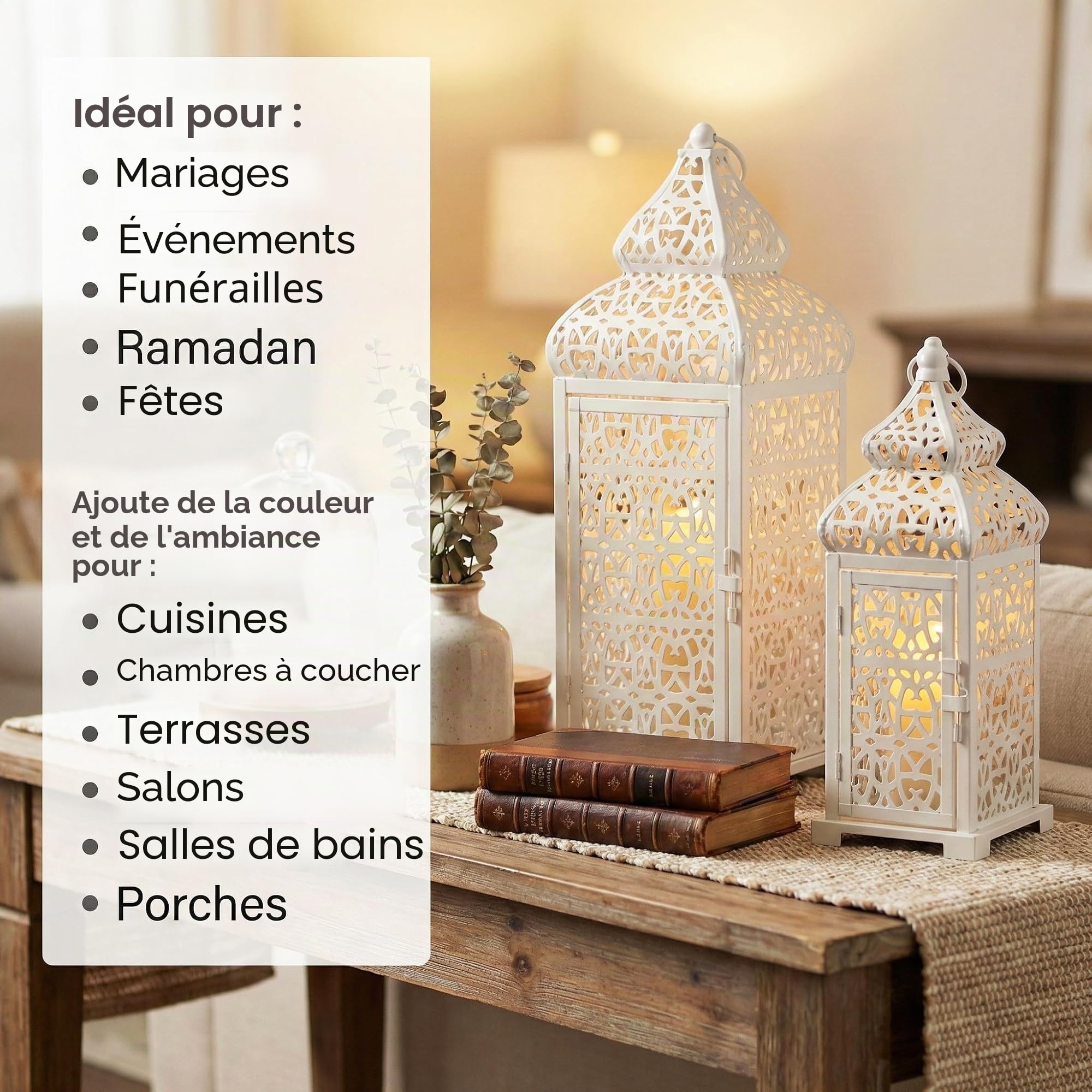 Vela Lanterns Lot de 2 lanternes à bougie style marocain Blanc