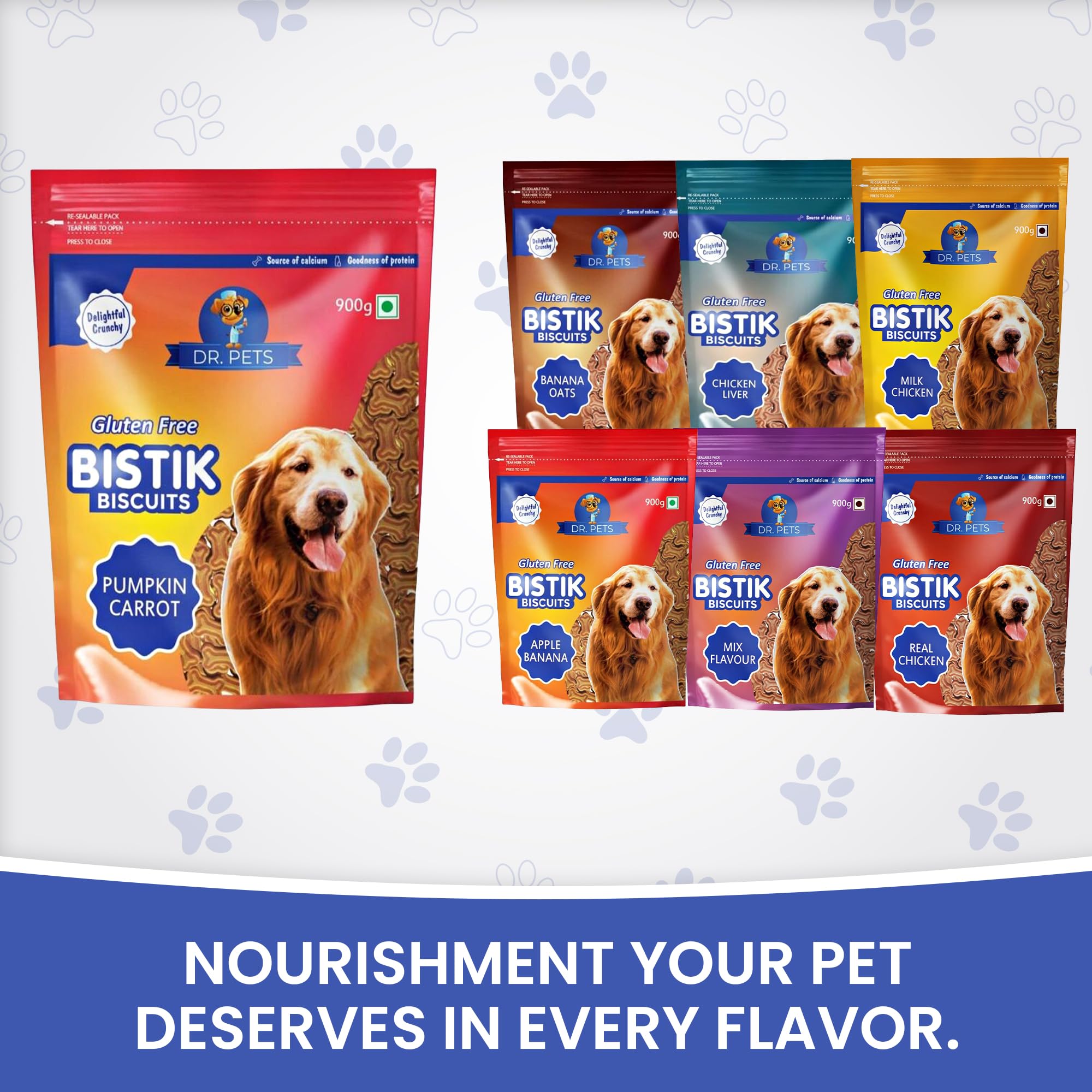 Dr.Pets Bistik Dog Food Adult - Dog Biscuits for Adult Dog & Puppy, Gluten Free Healthy Treats with Fresh & Natural Ingredients, Milk Chicken & Pumpkin Carrot Flavor 900g Each (Combo Pack) 2