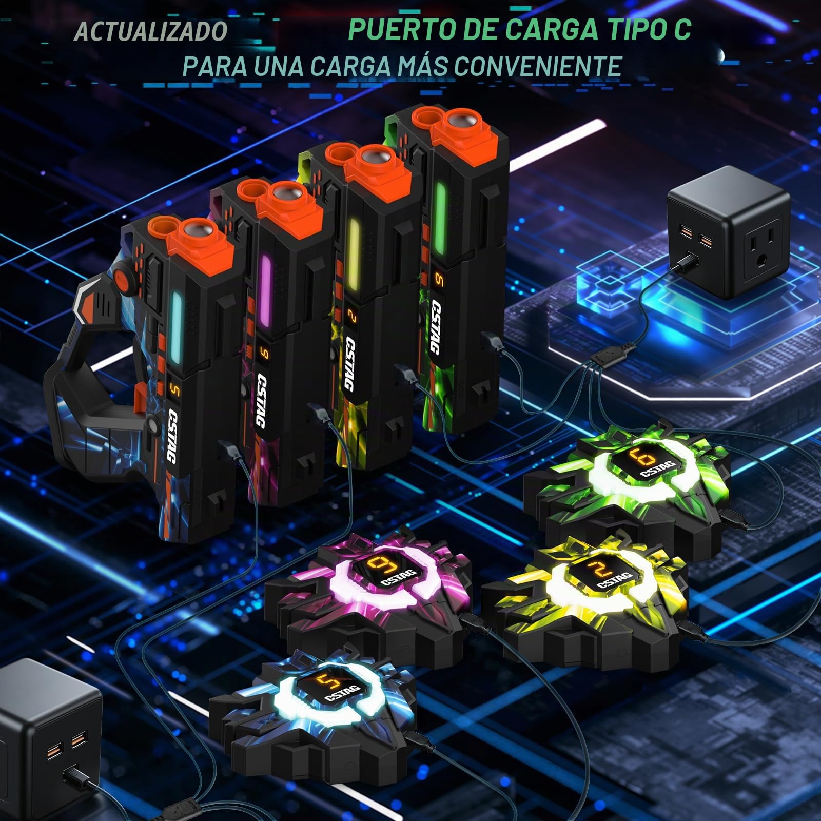 VATOS Juego de Laser Tag recargable con sensores de 360° para 4 jugadores, 2,4 GHz de infrarrojos con visualización de datos en tiempo real, juego familiar y grupal para niños y adolescentes, regalos