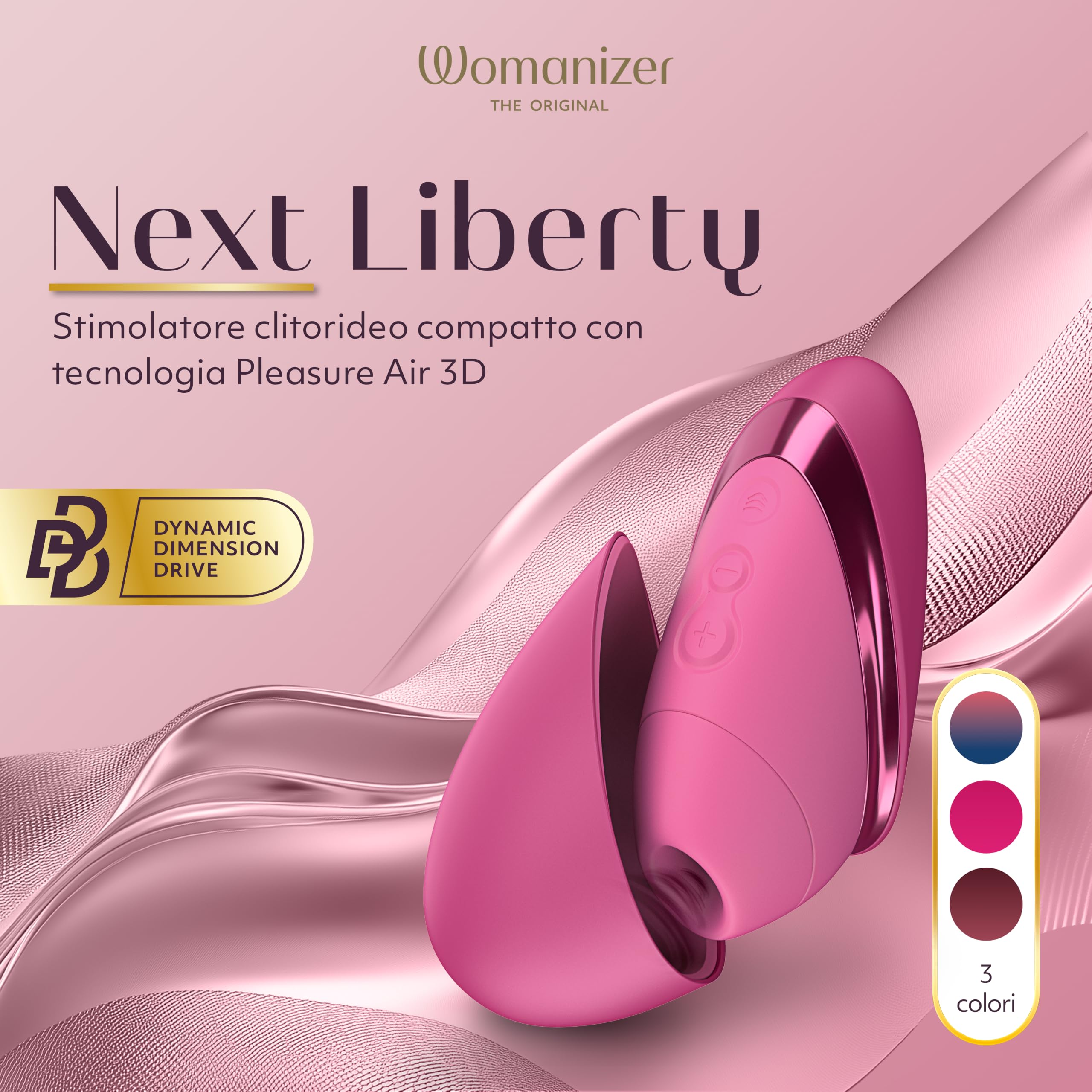 Womanizer Next Liberty stimolatore clitorideo con tecnologia 3D Pleasure Air per il suo piacere | Vibratore a aspirazione silenziosissimo ricaricabile impermeabile con custodia da viaggio | Rosa
