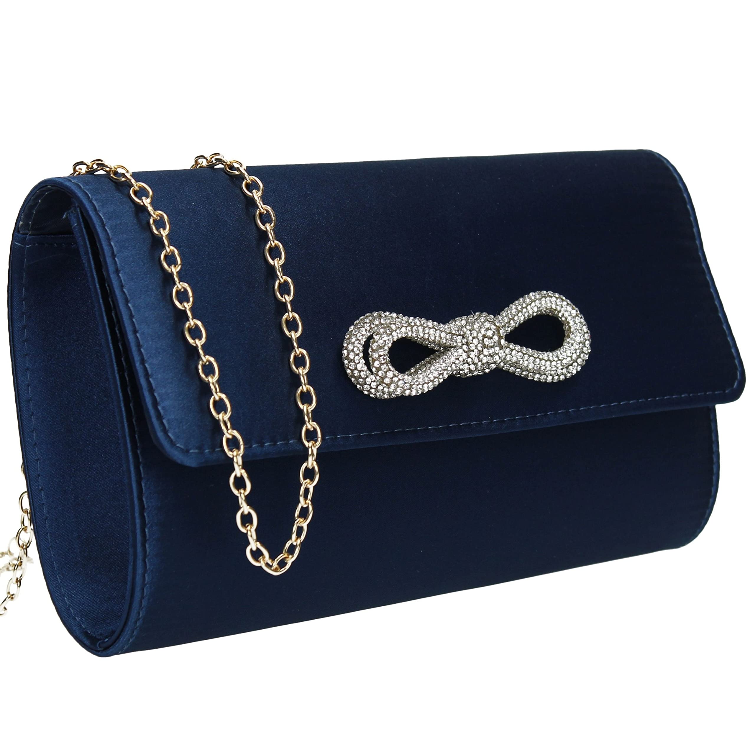 SwankySwans Daphne Satin Womens Party Prom Wedding Evening Ladies Clutch Bag Purse (Navy)