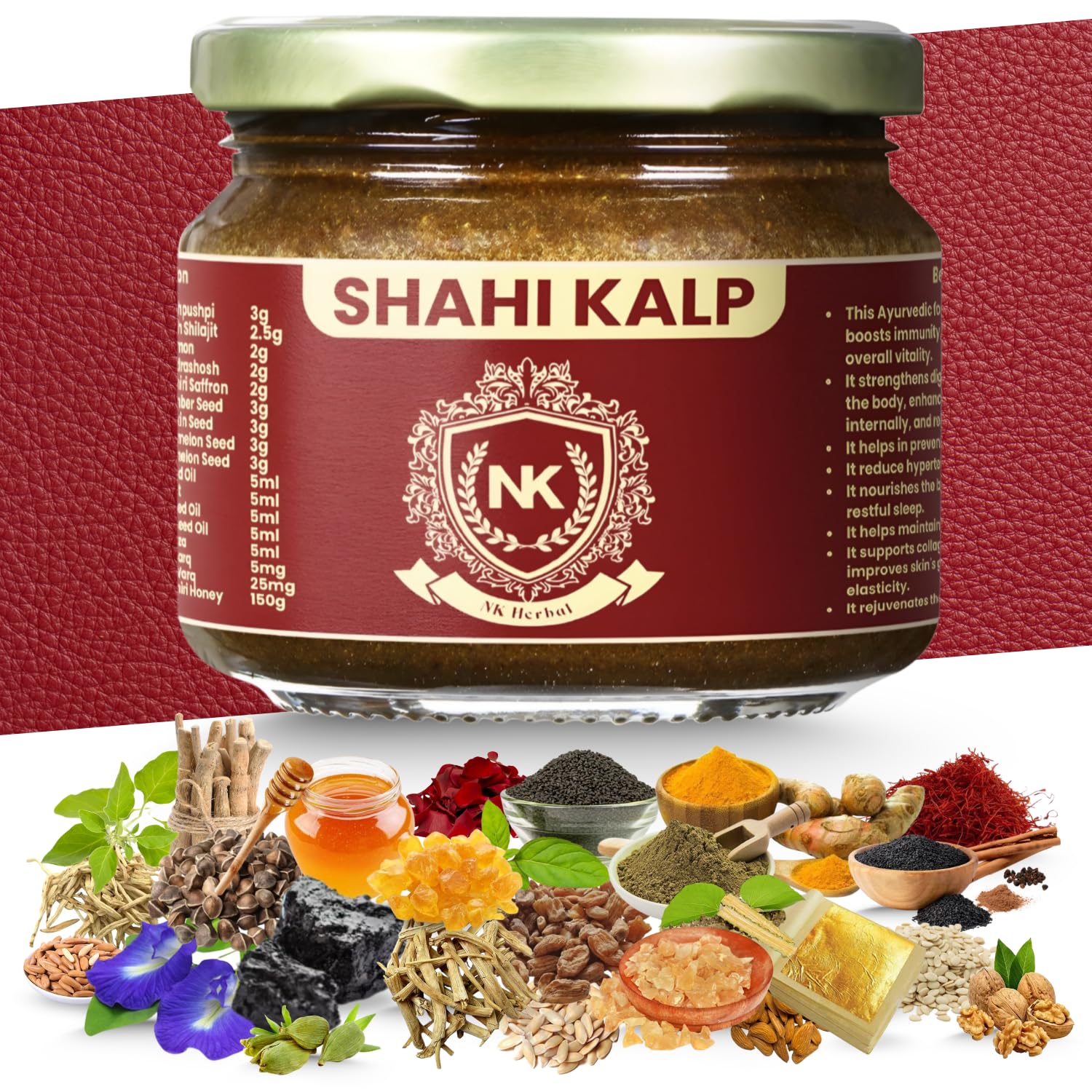 NK Herbal Shahi Kalp Ayurvedic Immunity Vitality Health Booster For Men & Women with Pure Shilajit Ashwagandha Gold Vark Safed Musli Amahaladi Kashmiri Saffron | Natural Herbal Chyawanprash - 300g