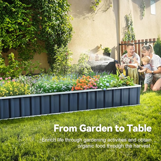 The KING BIRD Raised Garden Bed is a durable and versatile planter kit designed for DIY gardeners. Measuring 101" x 36" x 12", this galvanized steel metal planter box provides ample space for growing a variety of plants, flowers, and vegetables. The dark grey color adds a sleek and modern touch to any outdoor space.