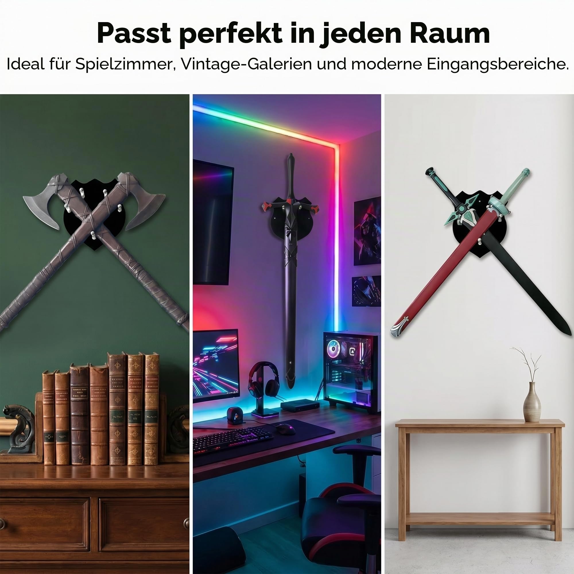 Schwert-Aufhänger, Schwert-Wandhalterung, Axt-Halter, Acryl-Schwertständer. Der Schwertständer kann zwei Schwerter oder ein einzelnes Schwert gleichzeitig mit Hardware präsentieren (1 Stück)