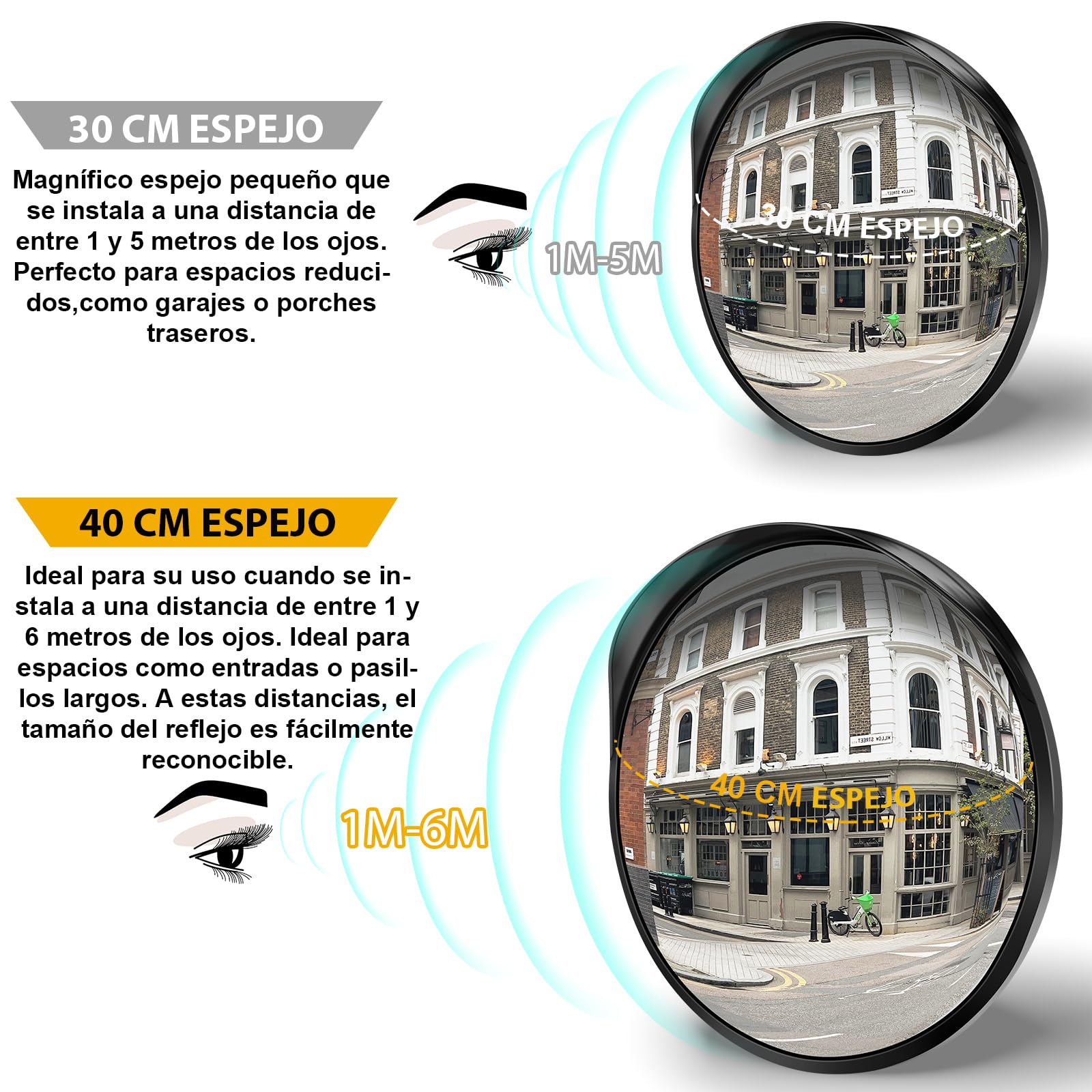 Angooni 40 cm Espejo de Seguridad, Espejo de Tráfico de Visión Ajustable, Espejo Convexo para Garaje y Entrada de Vehículos, Asistente de Aparcamiento (Admite Interior y Exterior)