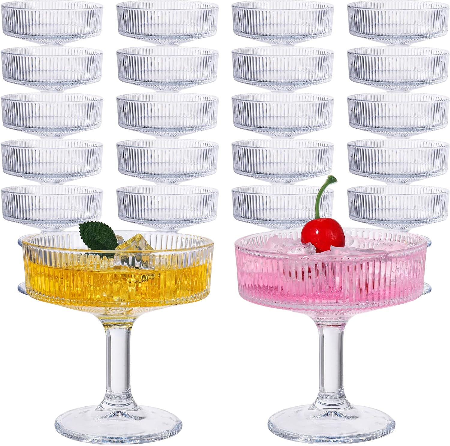 20 Pcs Ribbed Vintage Coupe Glasses 7 oz Martini Glasses Champagne Coupe Classic Cocktail Glassware Reusable Ribbed Glassware for Cocktail Martini European Style (Clear) Clear 20