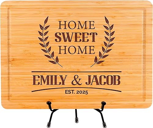 Personalized Cutting Board Gift for Christmas, Home Owner Couple Gift Ideas, Customized Home Sweet Home Bamboo Cutting Board Gift for First Home