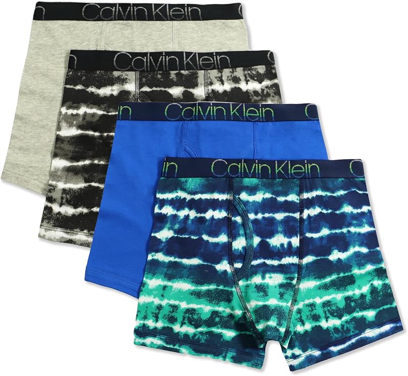 Calvin Klein Ropa interior para niño, paquete de cuatro calzoncillos tipo bóxer, paquete económico