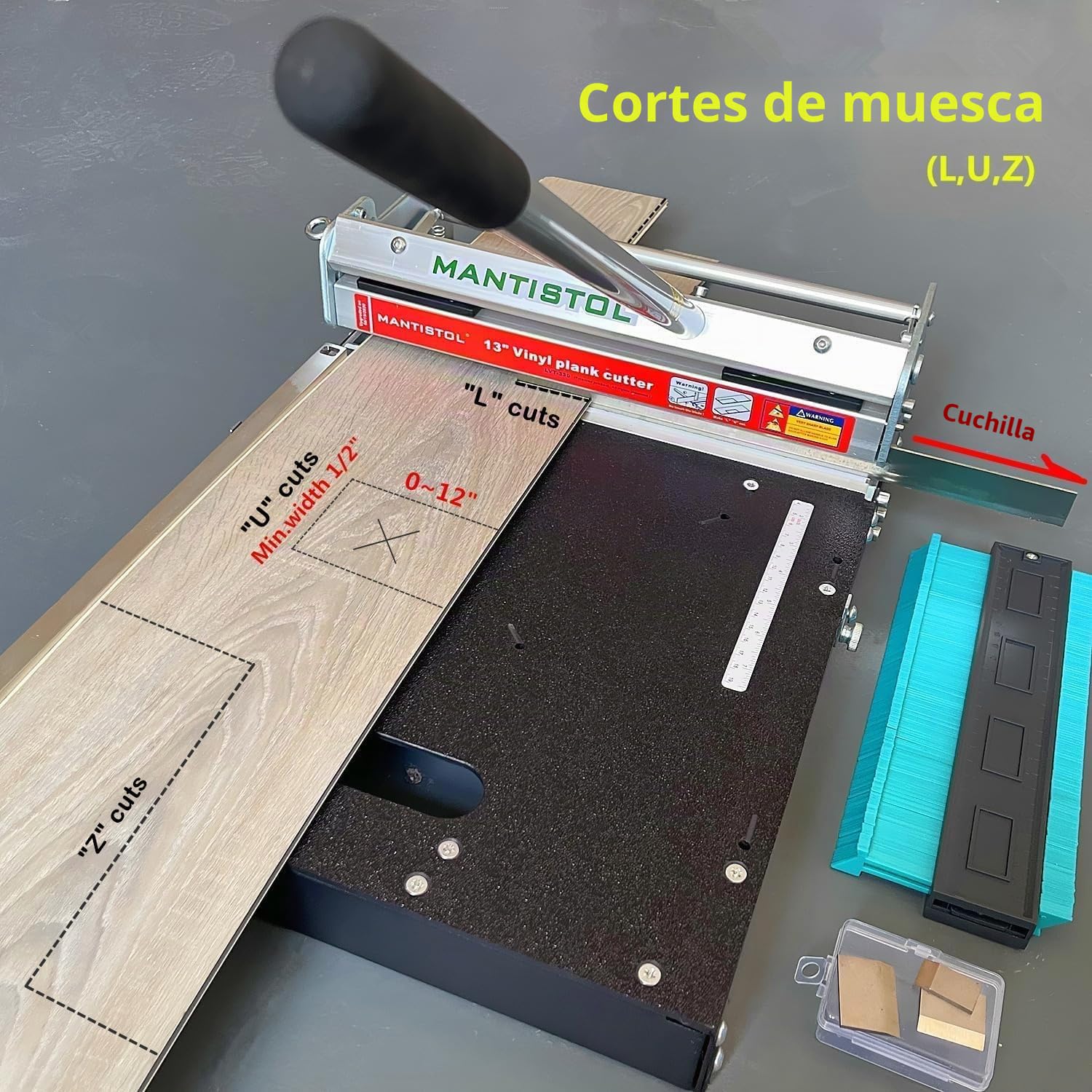 Cortador de suelo de vinilo de núcleo rígido profesional de 13 pulgadas con herramientas de muesca, corta LVP, WPC, LVT, SPC, VCT, PVC para trabajos complejos. Sin astillas, no necesita energía