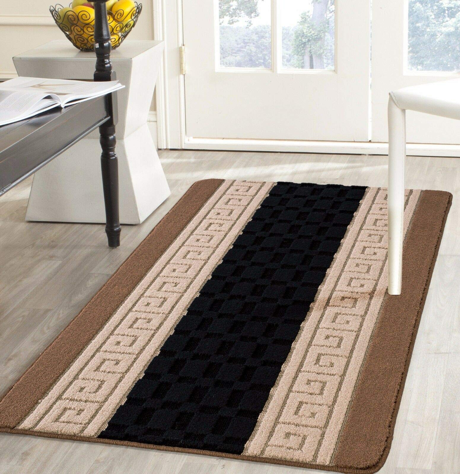 Householdfurnishing Gelback Non Slippery Rug Carpets Runner Indoor/Outdoor Living Room Floor Mat (Black/Beige, 80 X 300 CM)