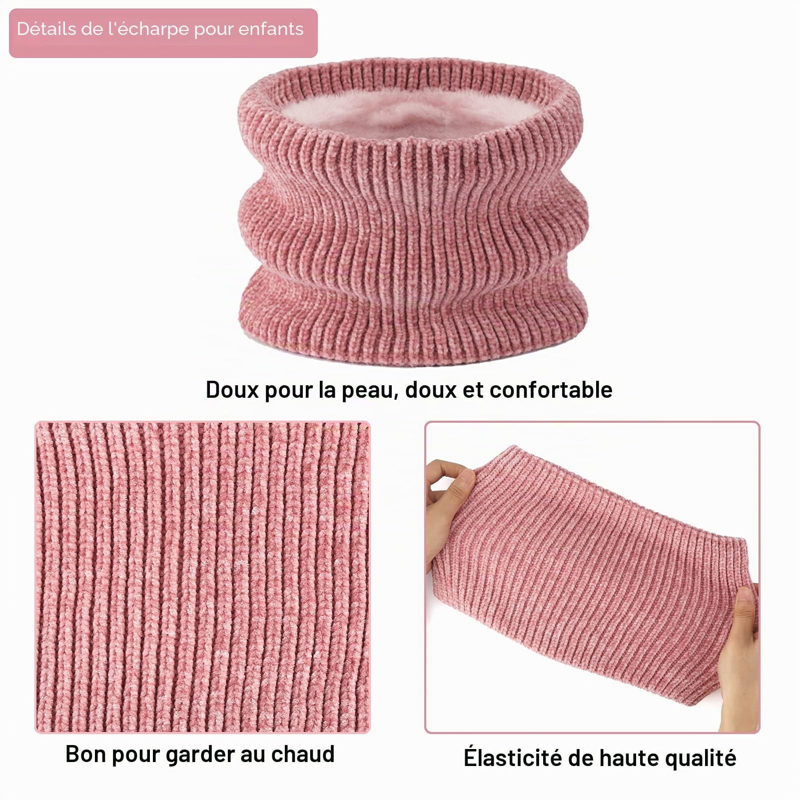 Bequemer Laden Enfants Garçons Filles Hiver Chaud Pompon Bonnet Gants Tactiles Écharpe Ensemble Tricot Chapeau Cache-Cou Avec Doublure Polaire pour 3-10 Ans Cadeaux Noel