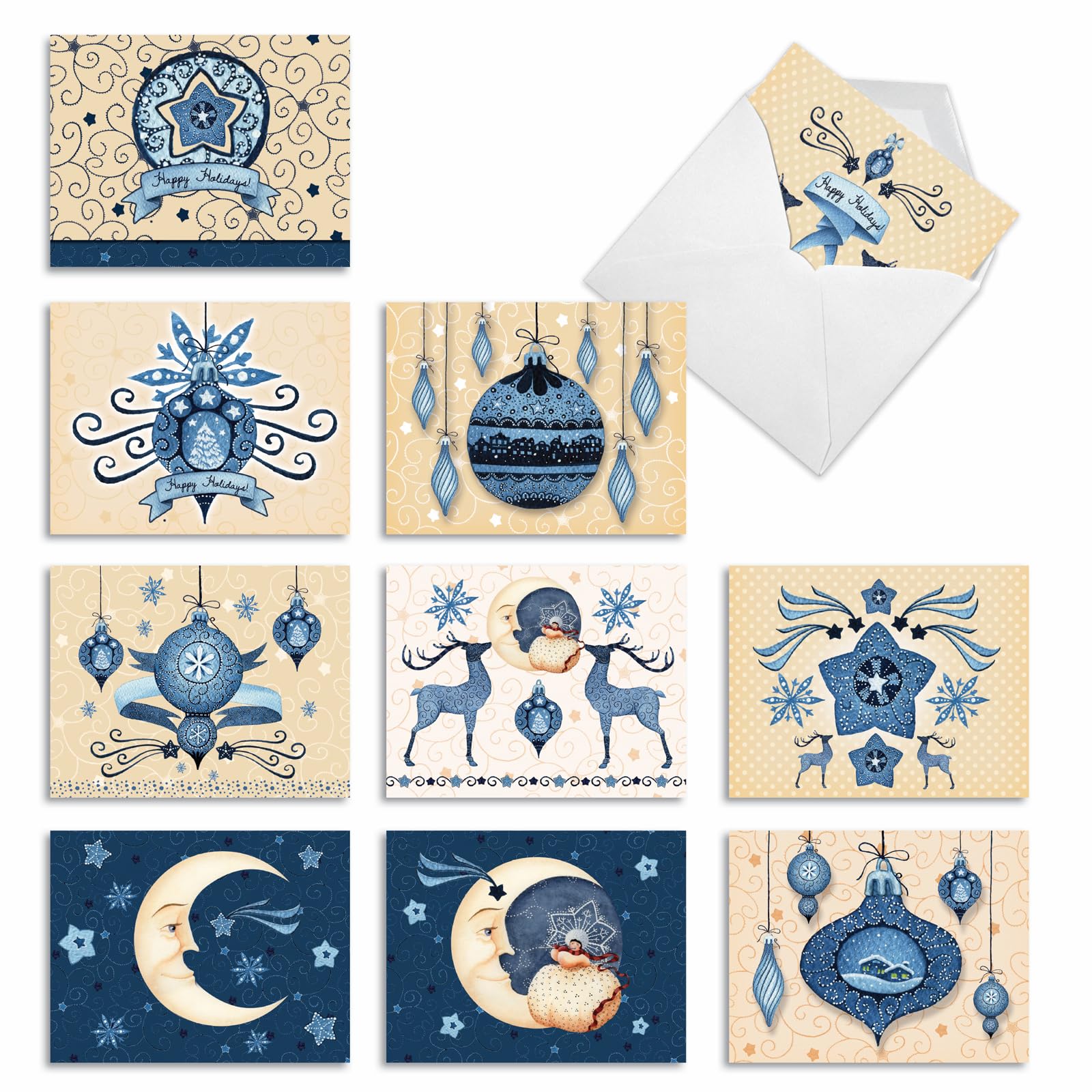 The Best Card Company - 10 Blank Merry Christmas Note Cards (4 x 5.12 Inch) - Boxed Holiday Notecards with Envelopes - Blue Christmas M6700XSB