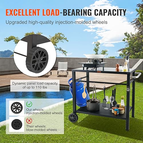 Miniatura 5 de VEVOR Carrito de parrilla al aire libre con doble estante, mesa de preparación de alimentos movible para barbacoa con mantel individual de PVC, mesa