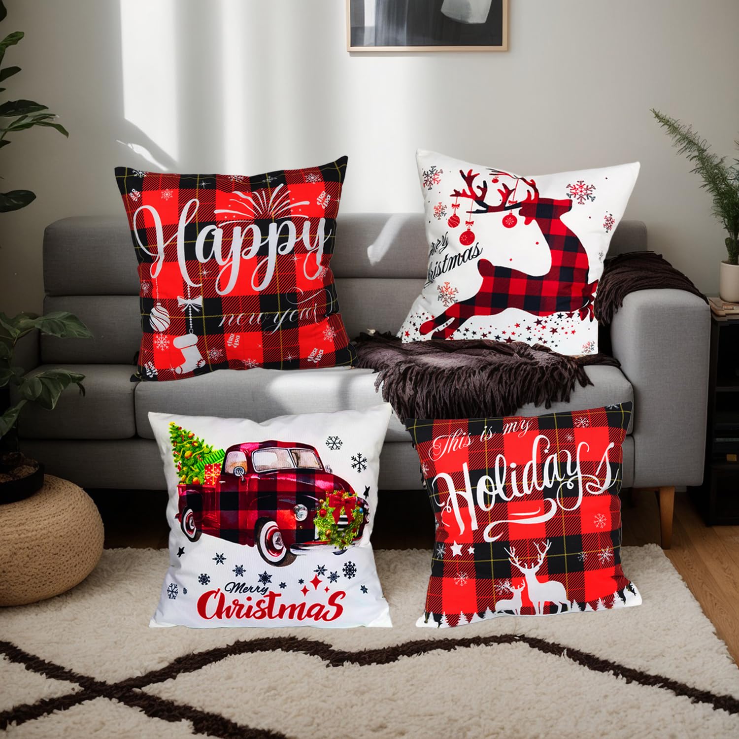 Xyxu Christmas Cushion Covers Set Of 4, Christmas Decorations Indoor Happy Holidays Xmas Pillow Cases Covers - Image 2