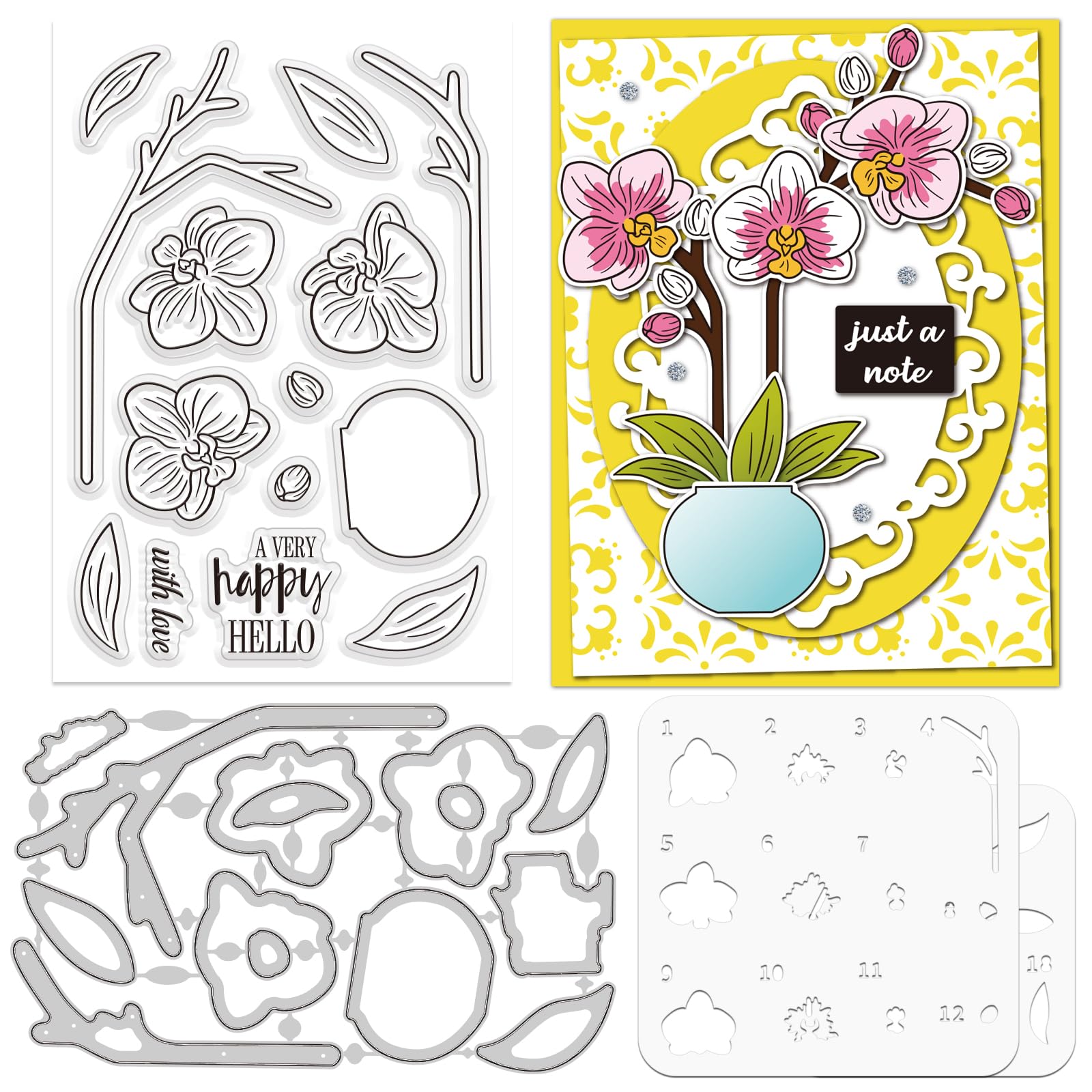 ORIGACH Phalaenopsis Layering Stencil Stamp and Die Set
