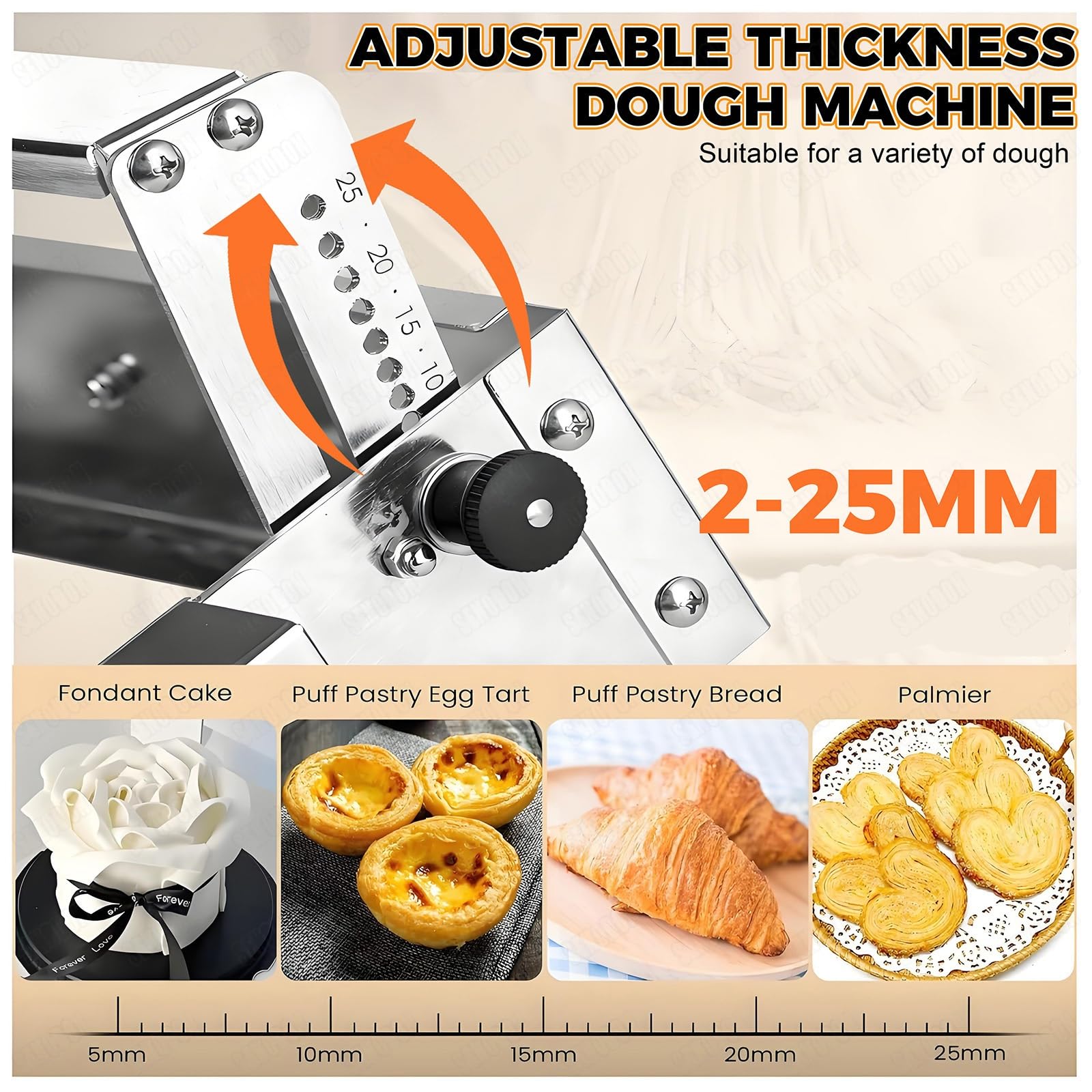 Máquina Laminadora de Masa Manual Plegable - Rodillo de Acero Inoxidable para Pastelería y Fondant, Ideal para Pizza y Croissants, con Grosor Ajustable, Equipo de Panadería Comercial
