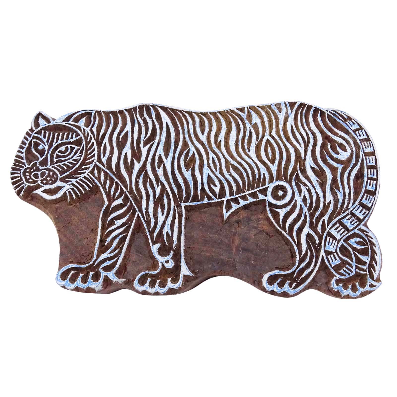 Knitwit Decorative Blocks Tiger Textile Printing Brown Handcarved Indian Wood Stamps