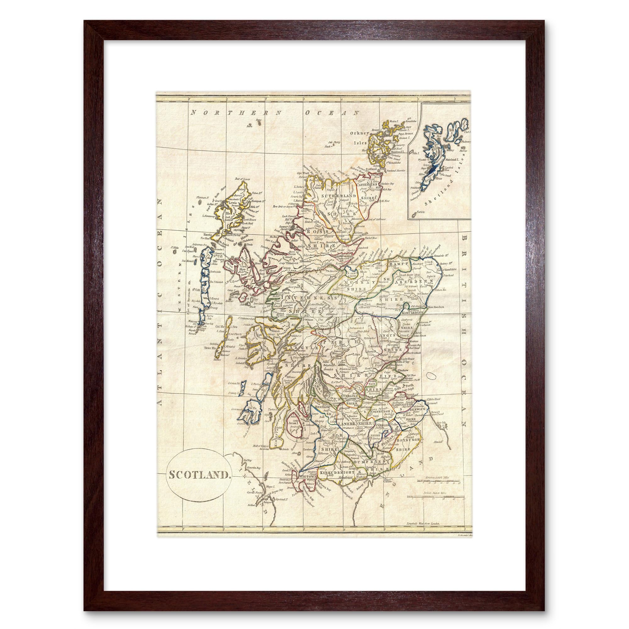 Wee Blue Coo 1799 Clement Cruttwell Map Scotland Vintage Framed Wall Art Print