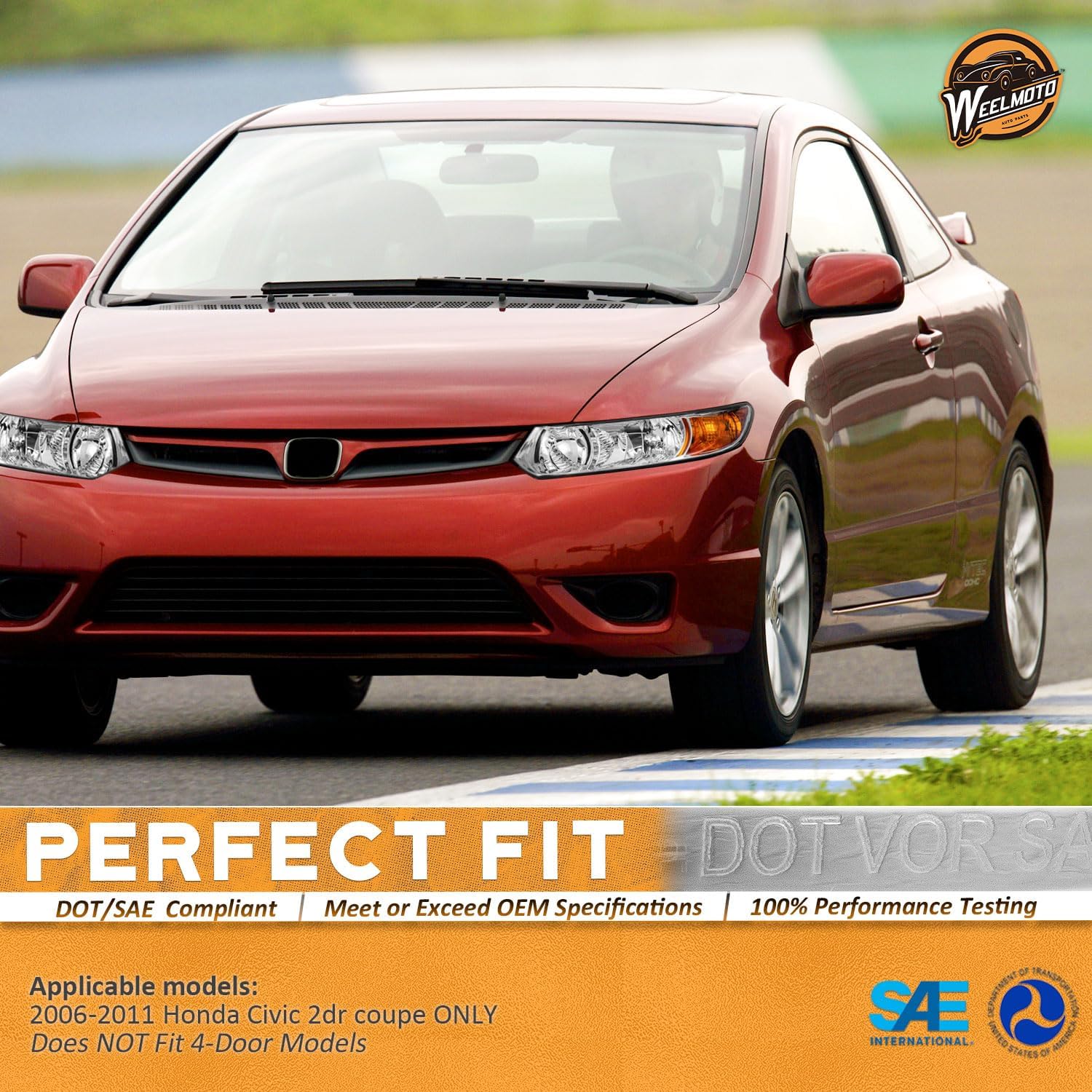 for 2006-2011 Honda Civic 2-Door Coupe Headlight Assembly Pair Headlamp Chrome Housing Amber Reflector Left Right Side