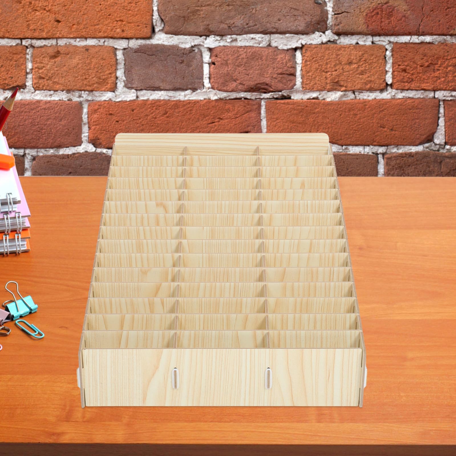 Scatola Organizer per Scrivania in Legno Scomparti Multipli per Gestione Cellulare, Accessori per Ufficio per Back To School Party e Uso in Aula