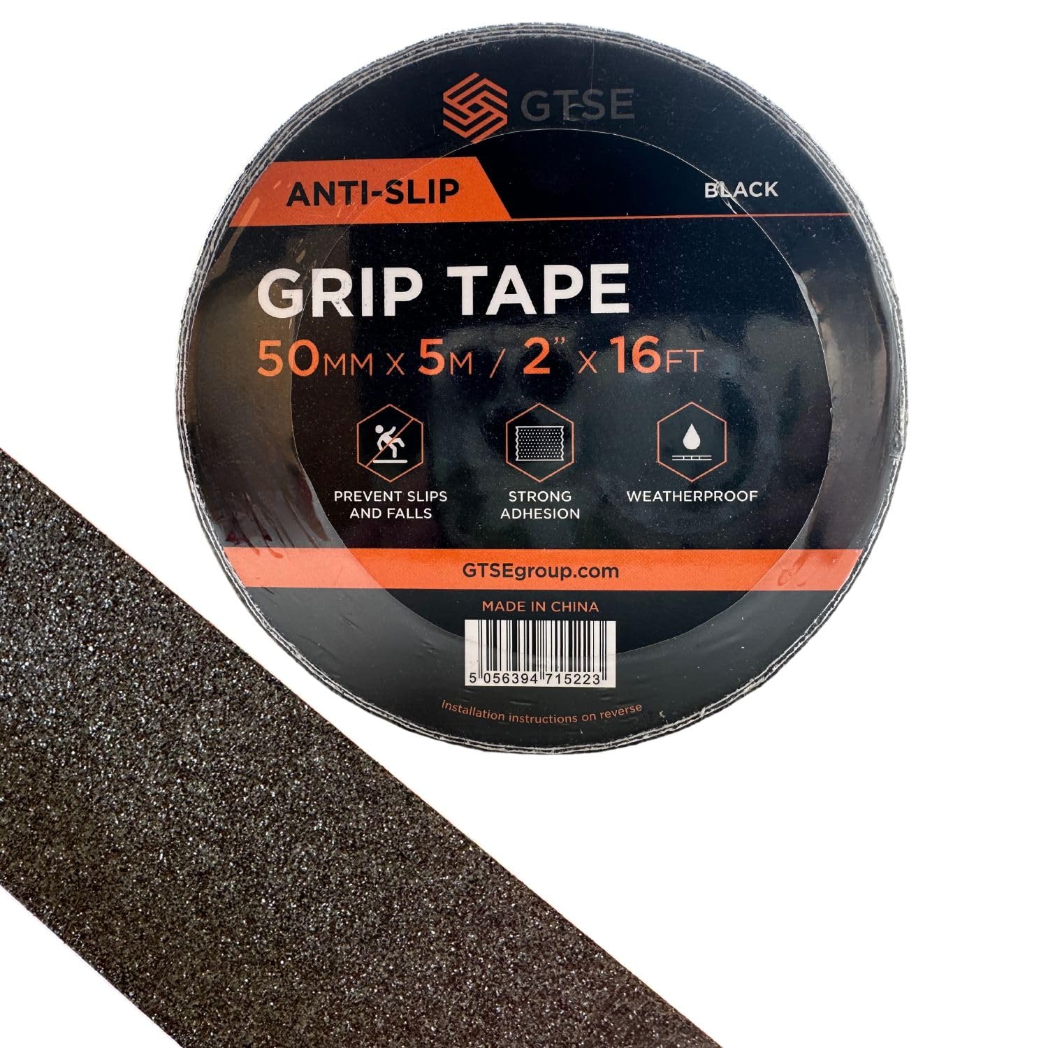 GTSE GST Nastro adesivo antiscivolo nero - 50mm x 5m - per uso interno ed esterno - 10 rotoli