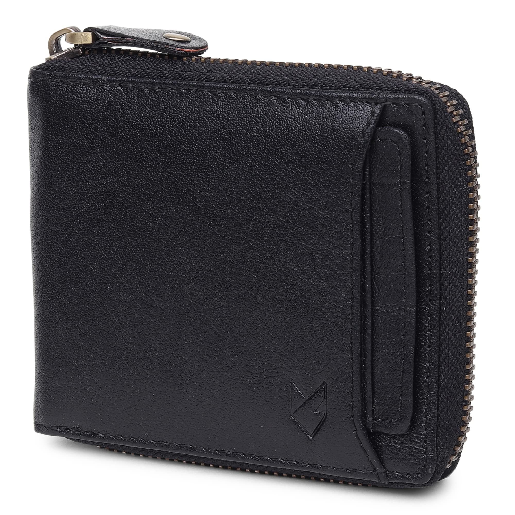 FOXHACKLEMen’s Zipper Leather Wallet with Detachable Card Case | RFID Blocking Bifold Zip Wallet | Handmade Full Grain Leather Wallet for Men (10 Card Slots, 2 Cash Compartments) | Black