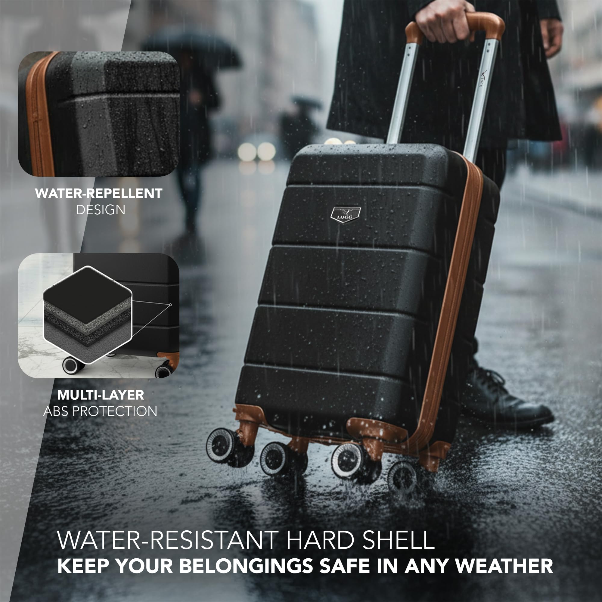 LUGG - Jetset 40cm Suitcase - 40x30x20cm- Ryanair Compatible - Underseat Size - Hard Shell ABS - Spinner & Removable Wheels - Lightweight Travel Luggage- Cream/Brown — view 13