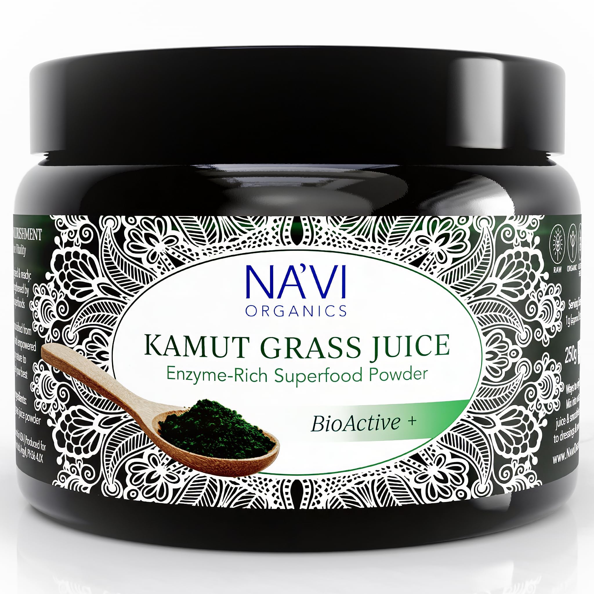 Raw Kamut Wheatgrass Juice Powder | Organic Wheatgrass Powder for Focus & Clarity | Supports Digestive Health & Hormonal Balance | 250g Glass Jar