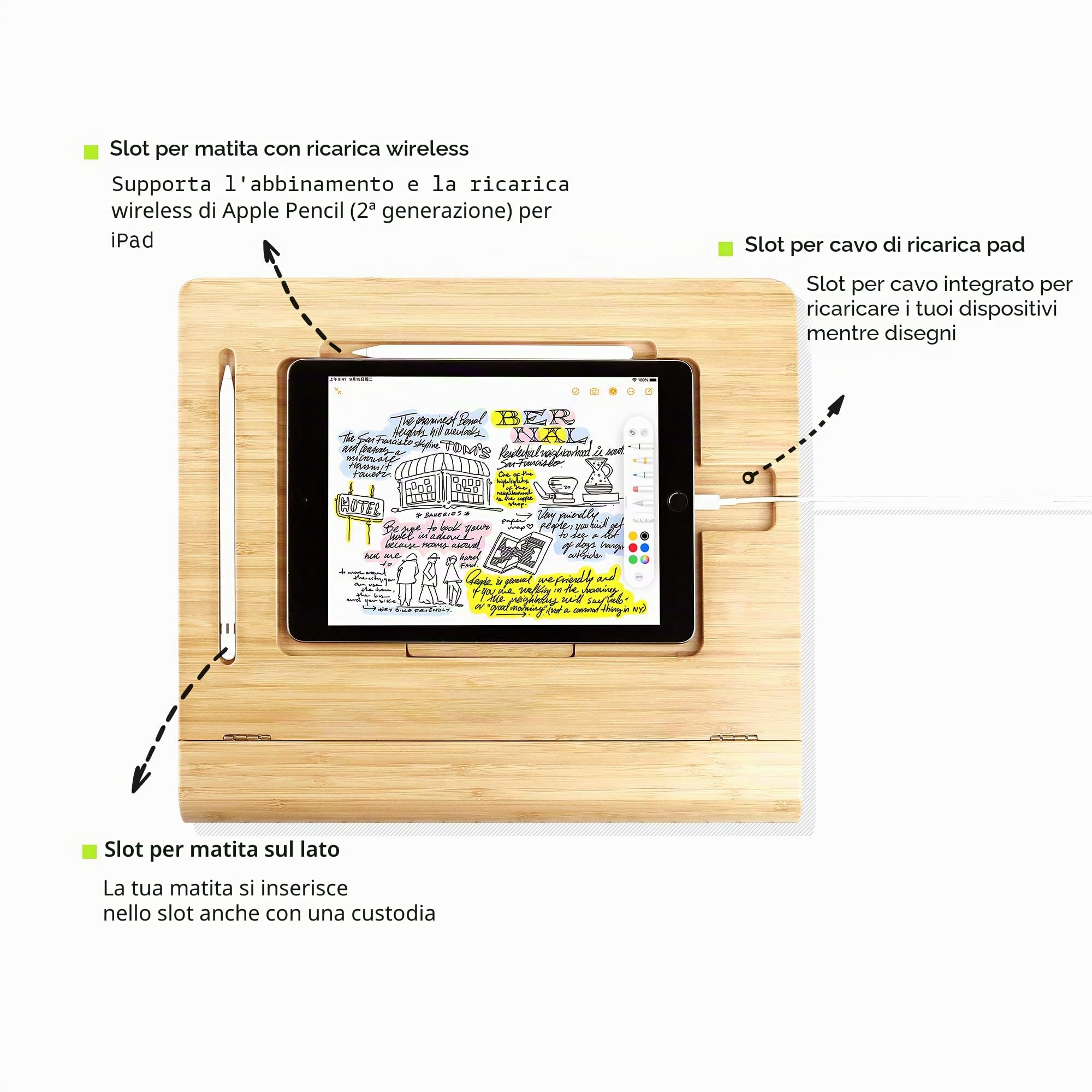 ELETIUO Supporto da tavolo per tablet regolabile in altezza, pieghevole in bambù, supporto per iPad, multi-angolo, compatibile con iPad Pro 3a/4a generazione da 12,9"
