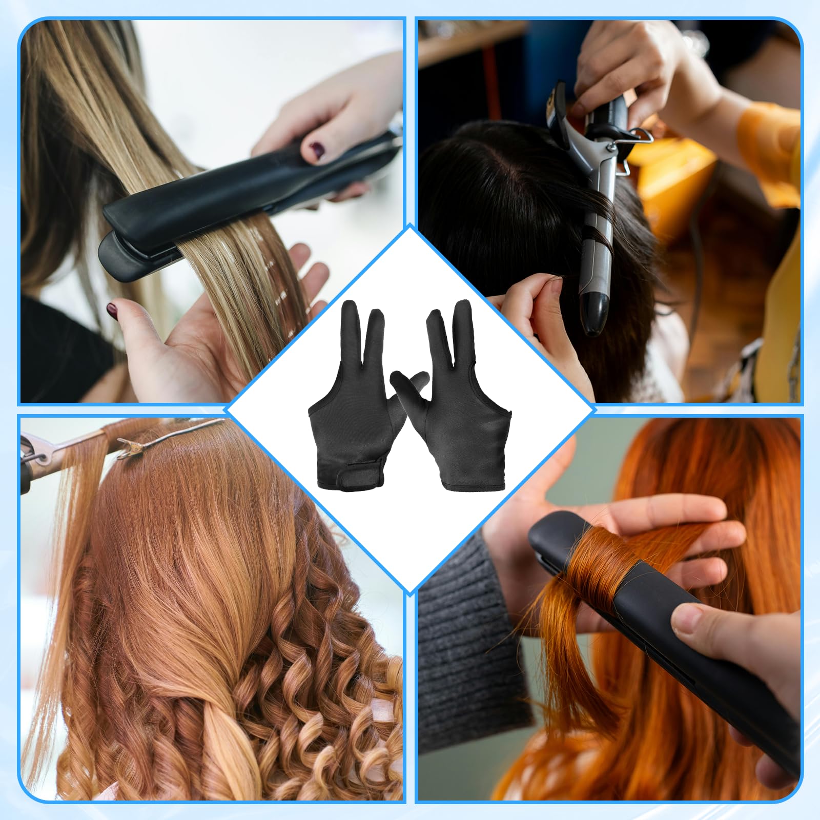 Giantree Lot de 2 gants résistants à la chaleur pour coiffure, fer à friser professionnel à trois doigts, gants de coiffure, fer à friser, gants de protection contre la chaleur, gants pour coiffure,