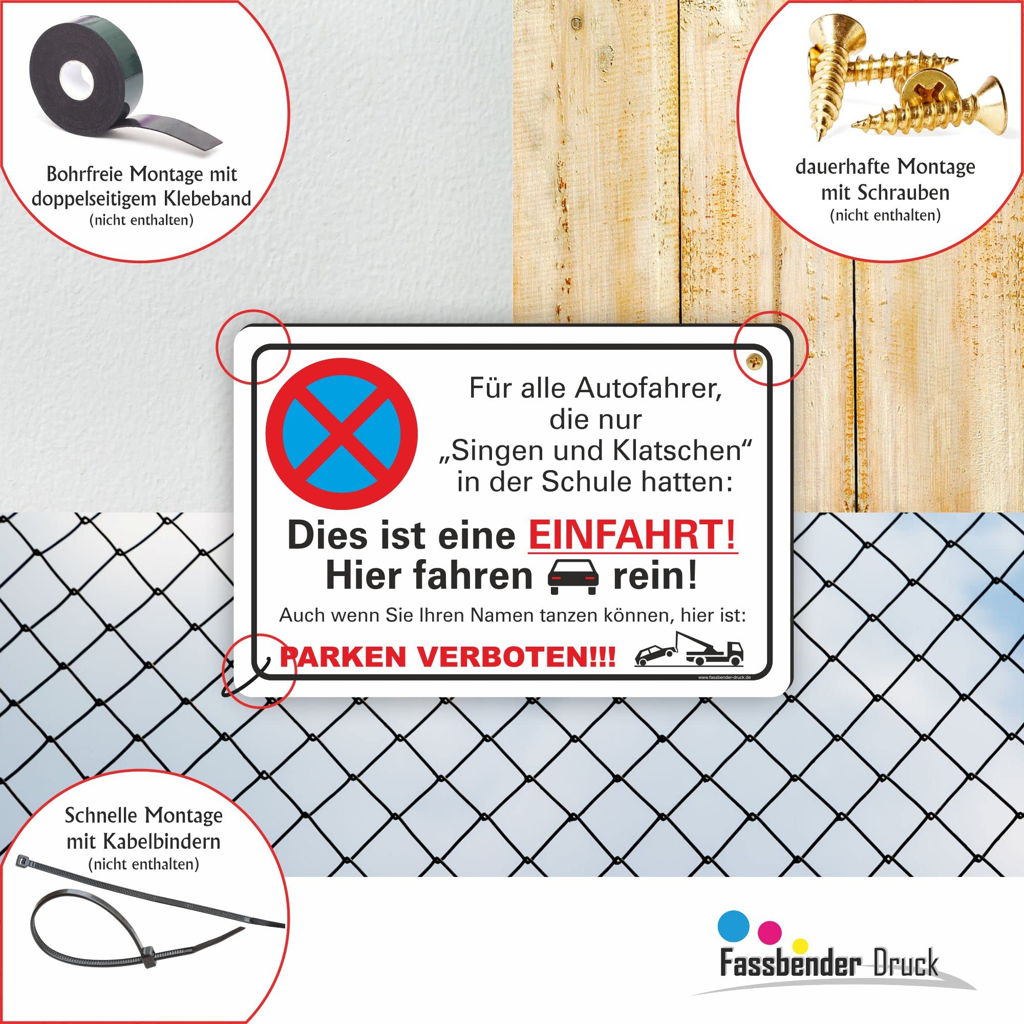 SINGEN UND KLATSCHEN PARKEN VERBOTEN - Parken verboten Schild - Schild zum Markieren vom absoluten Parkverbot- lustiges FUN Parkplatz Schild (75x50cm Schild)
