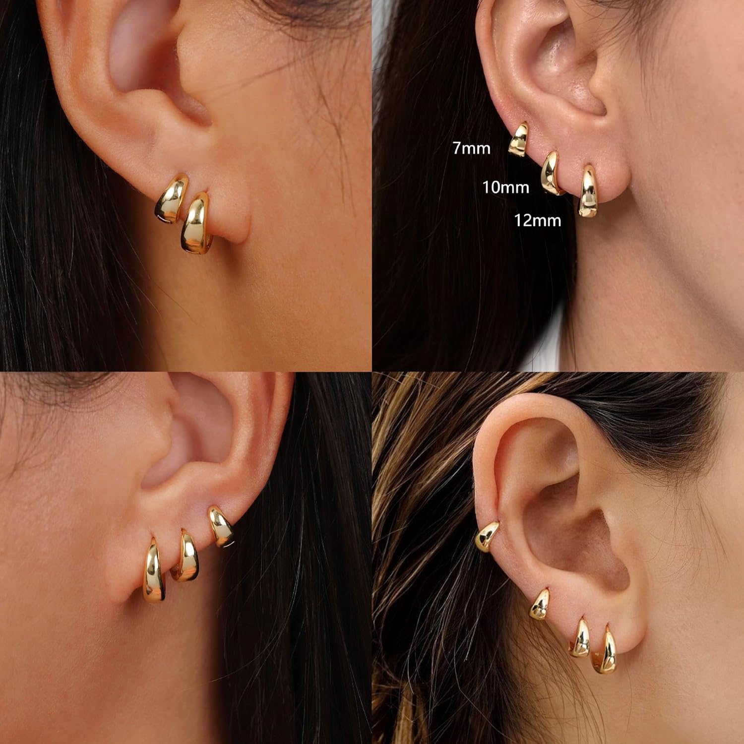 CHESKY 4 Pairs Small Huggie Hoop Earrings for Women - Chunky 14K Gold Plated/Silver Plated Lightweight Earring Stacks Cartilage Hoop Earrings Set for Multiple Piercing Trendy Jewelry - Image 5