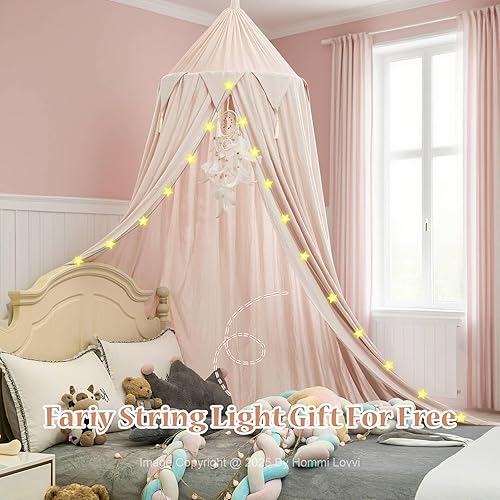 Miniatura 2 de Hommi Lovvi Toldo de cama de princesa para niñas, toldo de techo con borlas de ensueño, decoración de habitación de niños, toldo de cuna suave,