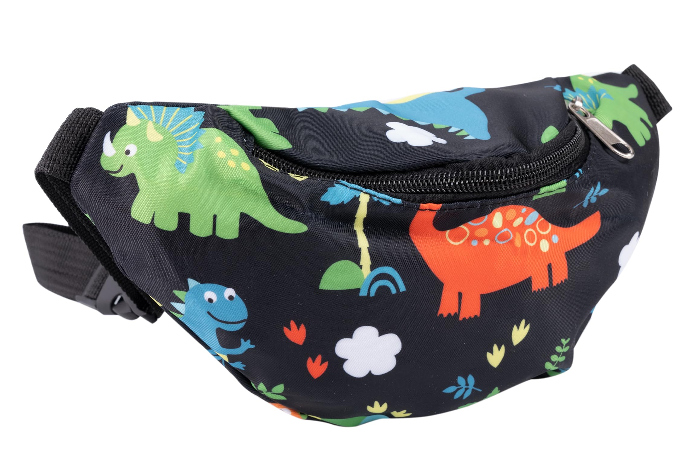Children's Cartoon Fanny Pack For Boys And Girls Cute Nylon Black Dinosaur One Shoulder Bag, 3-11 Years