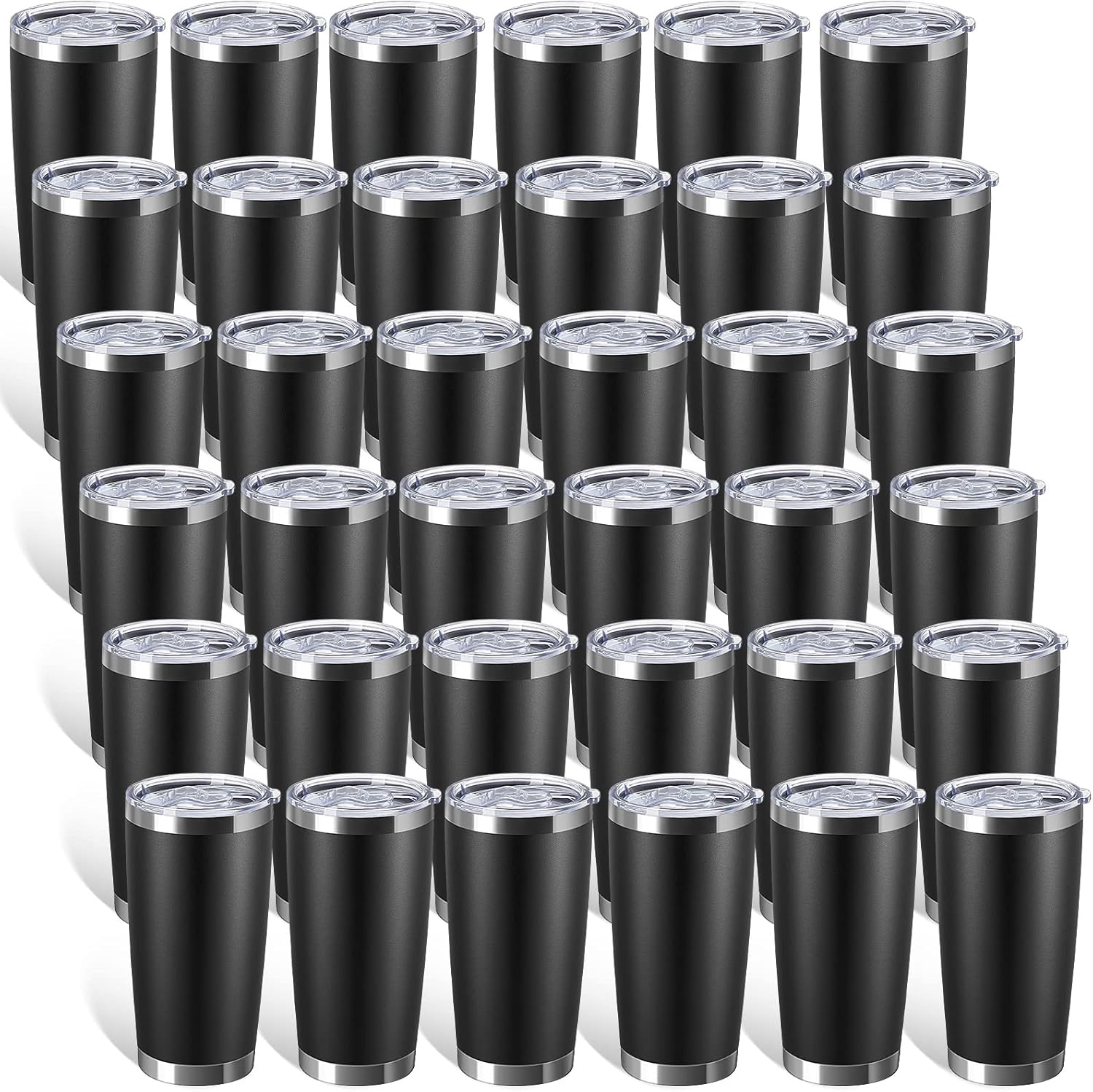 Sieral 36 Packs Stainless Steel Tumbler Bulk with Lid Vacuum Double Wall Insulated Travel Coffee Mug Powder Coated Tumbler Cup for Graduation Wedding Christmas Birthday Party(Black, 20 oz) Black 20 Oz