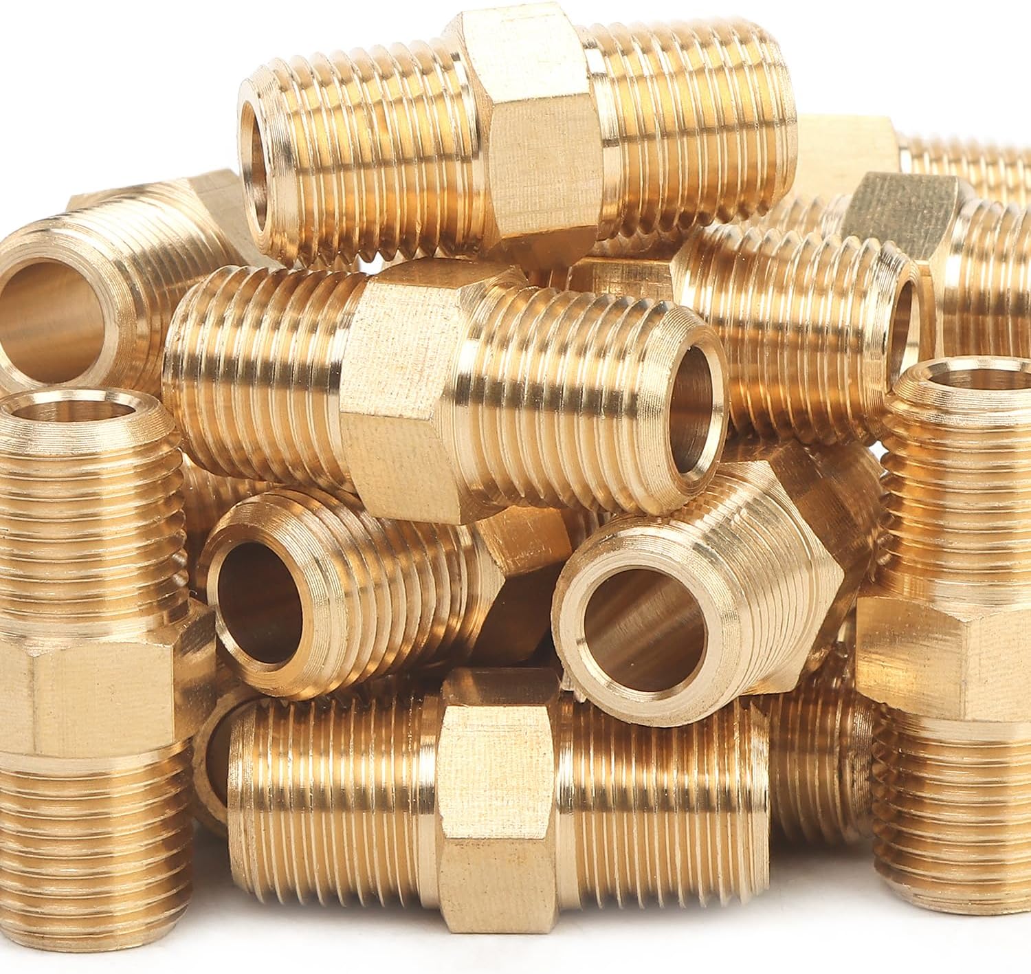 LTWFITTING Brass Pipe Hex Nipple Fitting 1/8 x 1/8 Inch Male Pipe NPT MNPT MPT Air Fuel Water(Pack of 50)