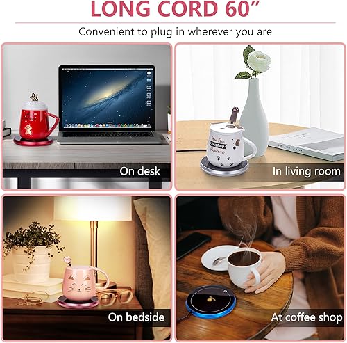 Miniatura 8 de Calentador de taza de café para escritorio de apagado automático, plato calentador de velas para el hogar, la oficina y los viajes (azul rey 2.0)