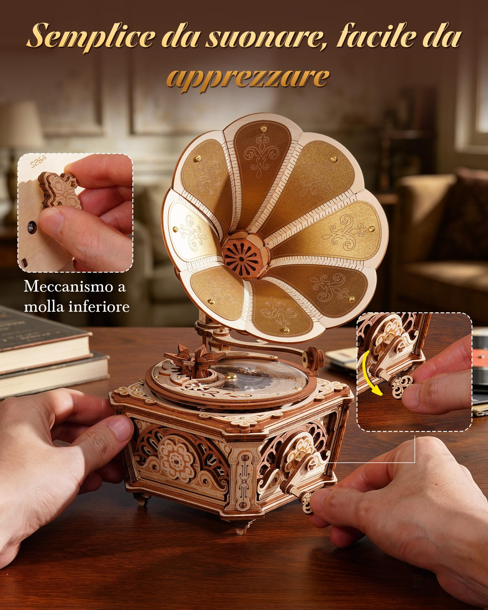 ROKR Puzzle 3D in Legno,Diva Gramophone Carillon Modellini da Costruire per Adulti,Regalo Fai Da Te per Adolescenti E Adulti